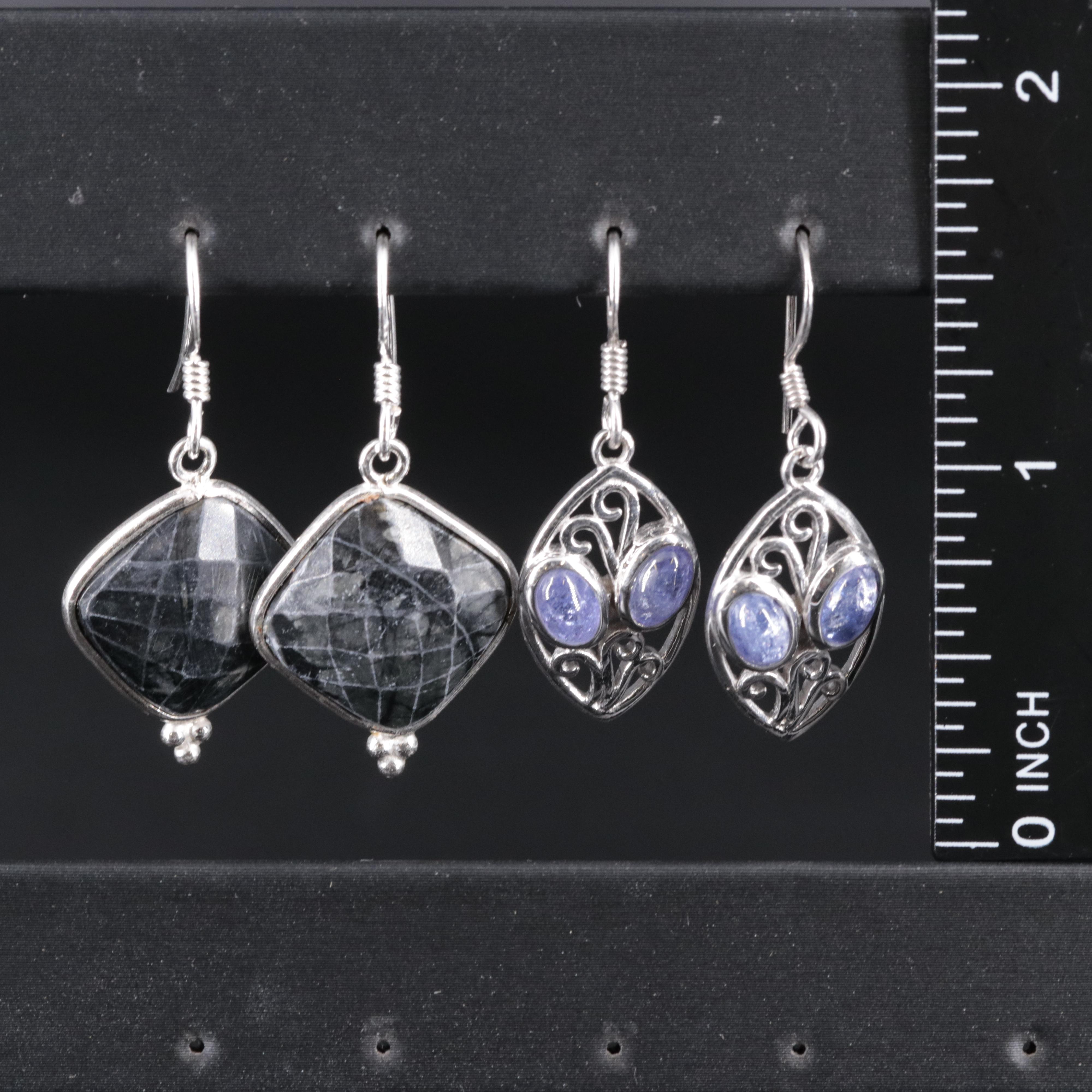 2-Piece Sterling Gemstone Drop Earrings Set