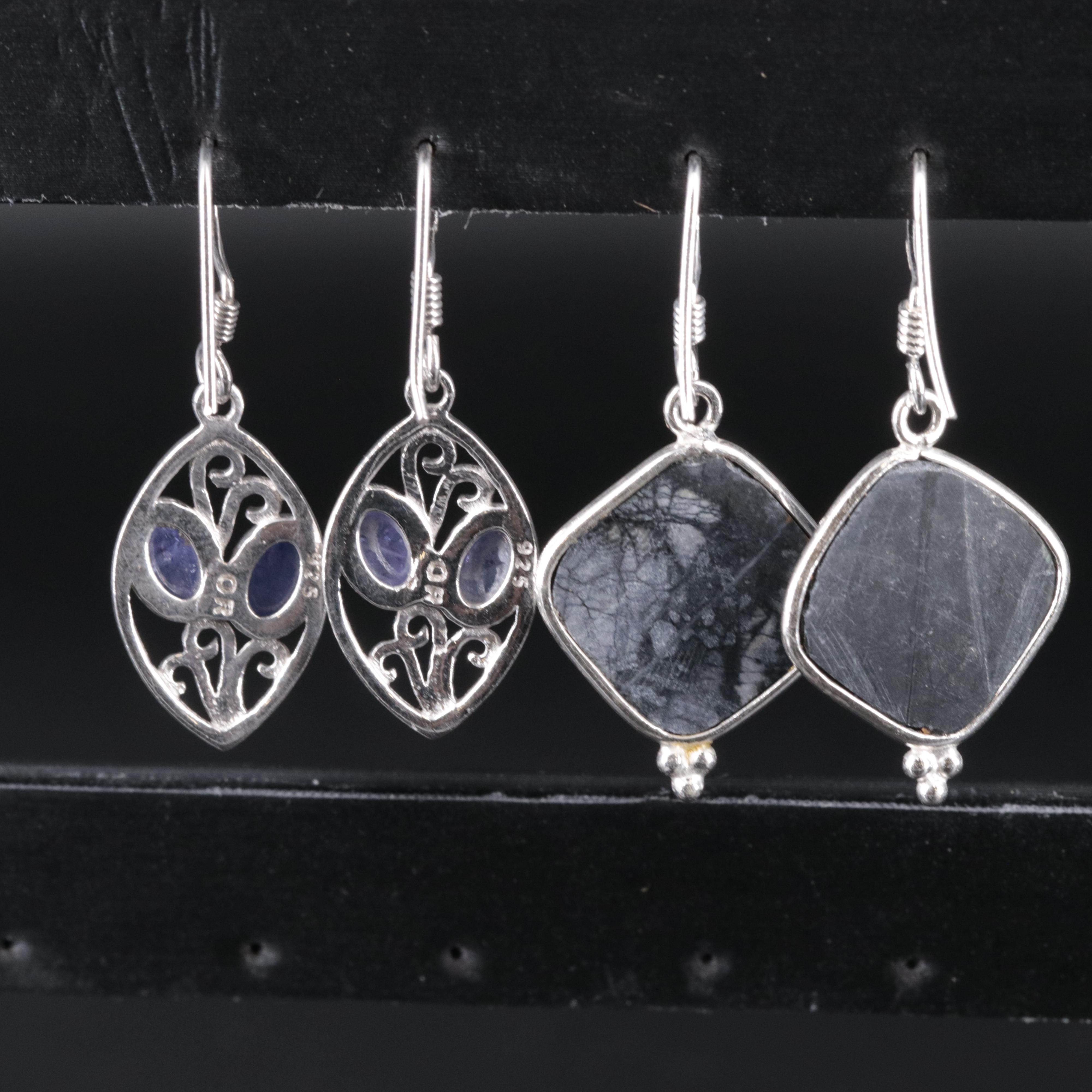 2-Piece Sterling Gemstone Drop Earrings Set