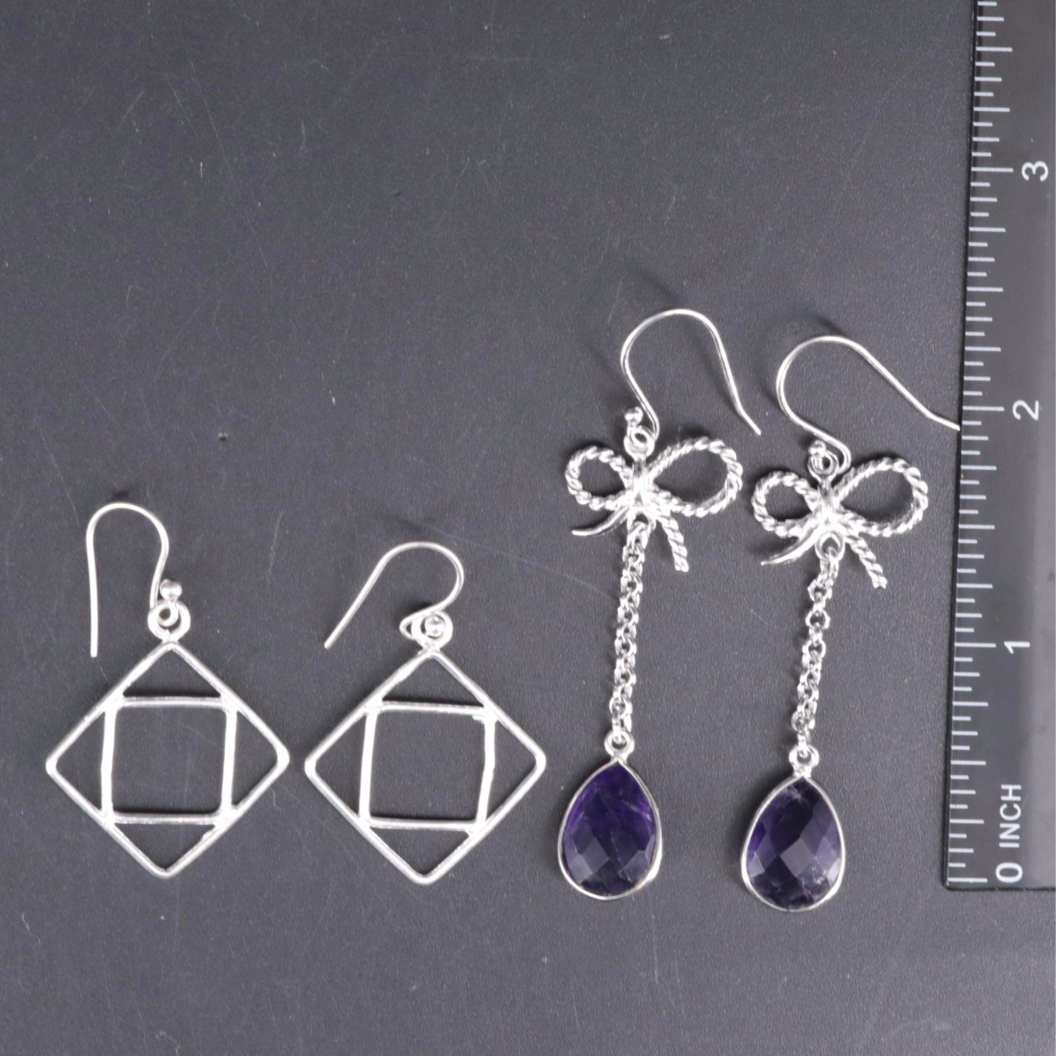 2-Piece Sterling Dangle and Drop Earrings Featuring Amethyst