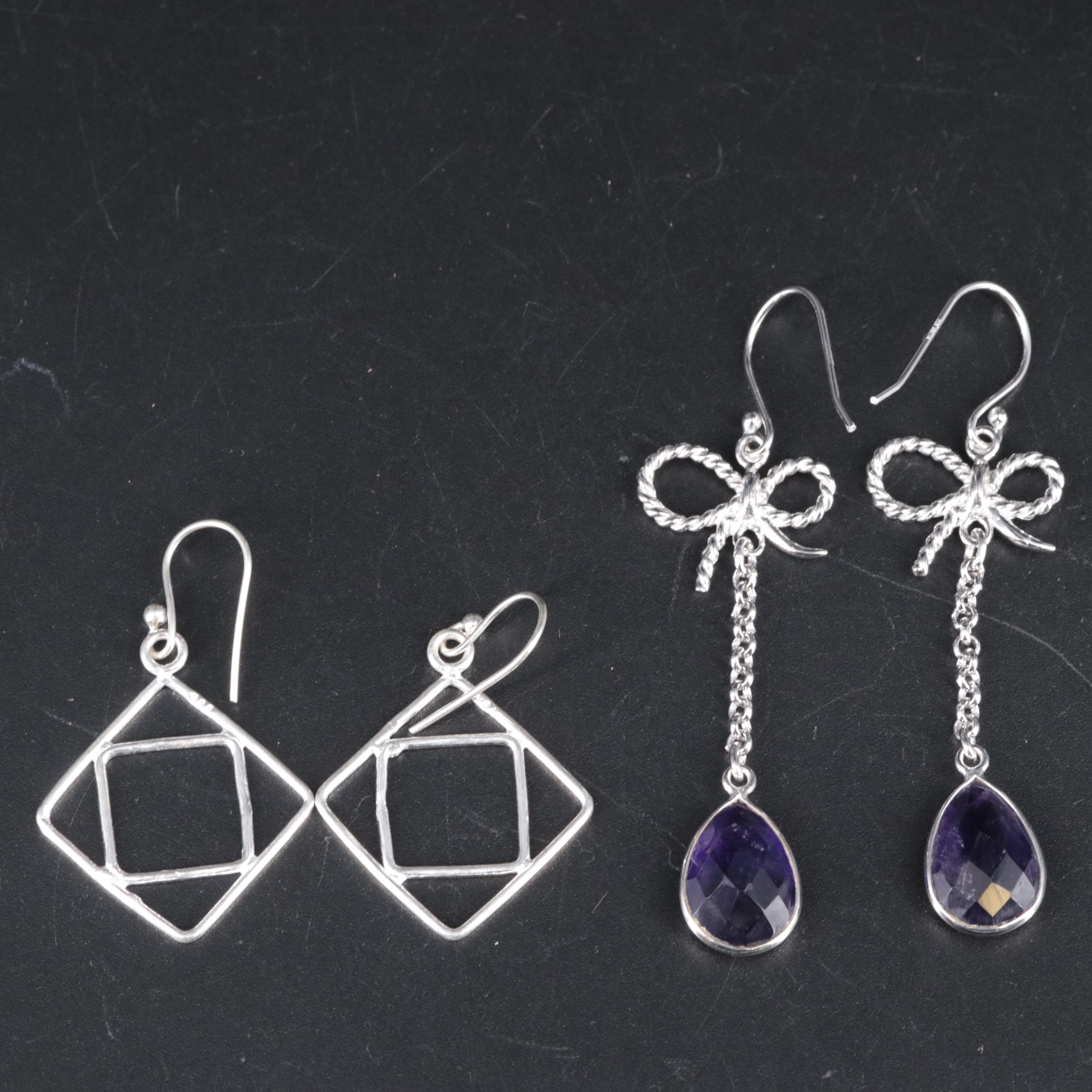 2-Piece Sterling Dangle and Drop Earrings Featuring Amethyst