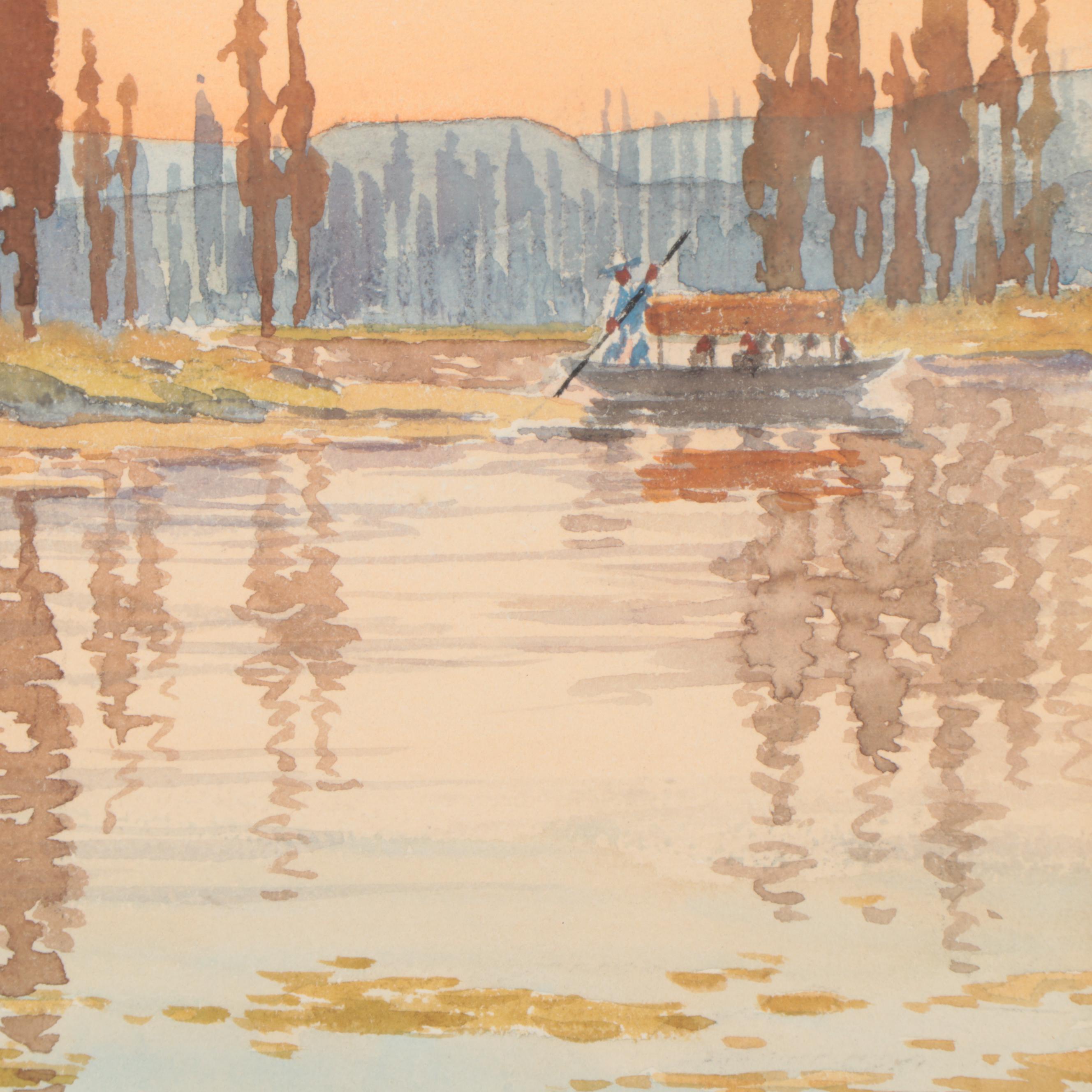 Charles Oglesby Longabaugh Mexican Riverscape Watercolor Painting, 1937