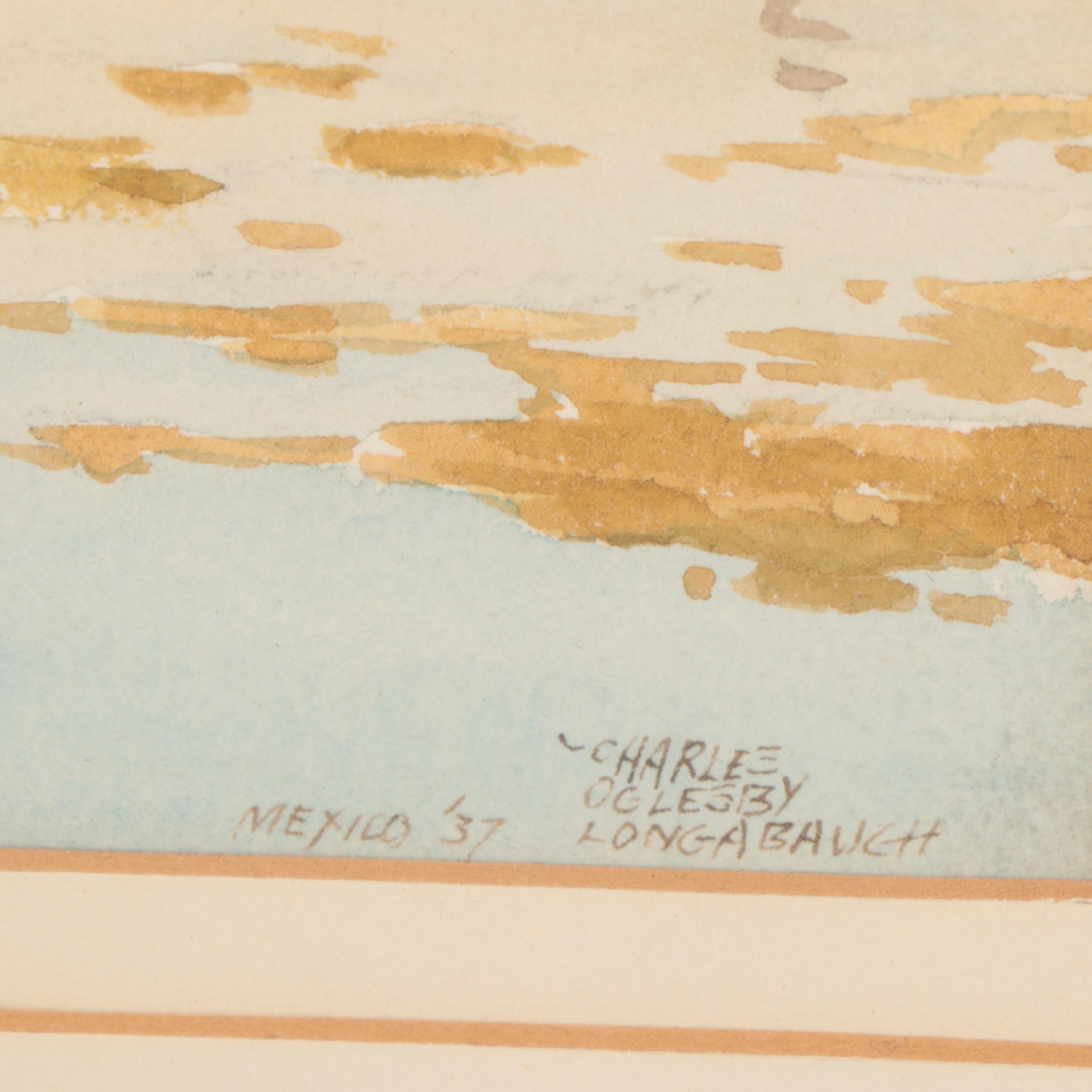 Charles Oglesby Longabaugh Mexican Riverscape Watercolor Painting, 1937