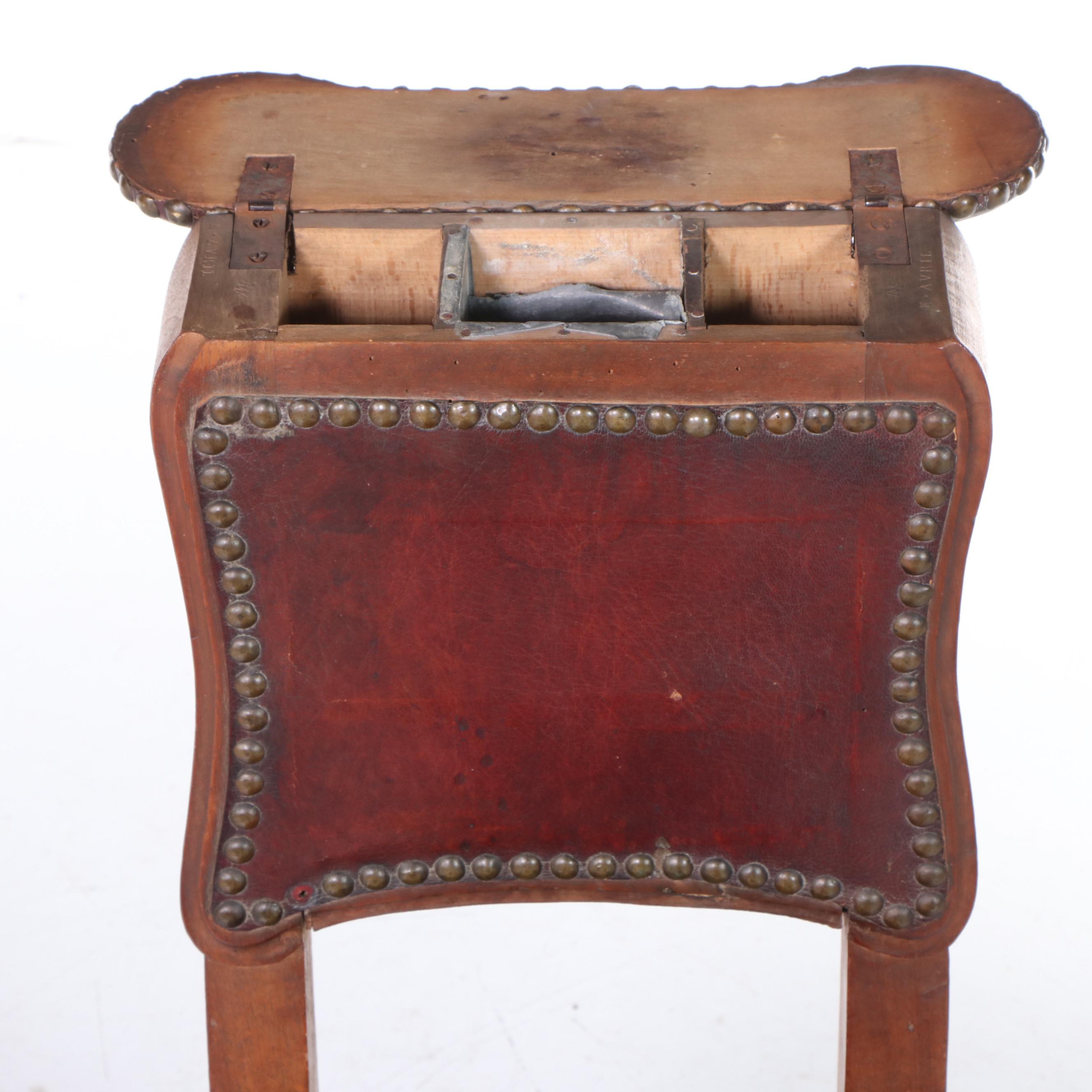 French Leather Upholstered Bidet Chair with Tin-Glazed Bowl, 18th Century
