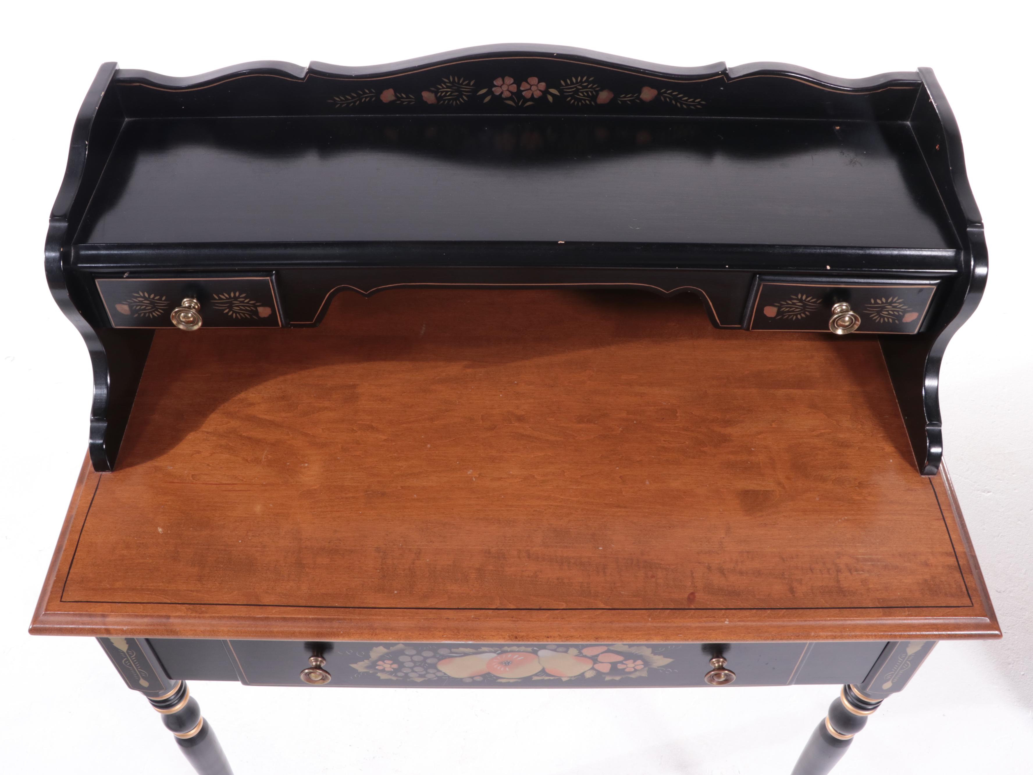 Ethan Allen Federal Style Maple, Ebonized and Parcel-Gilt Writing Table w/ Chair