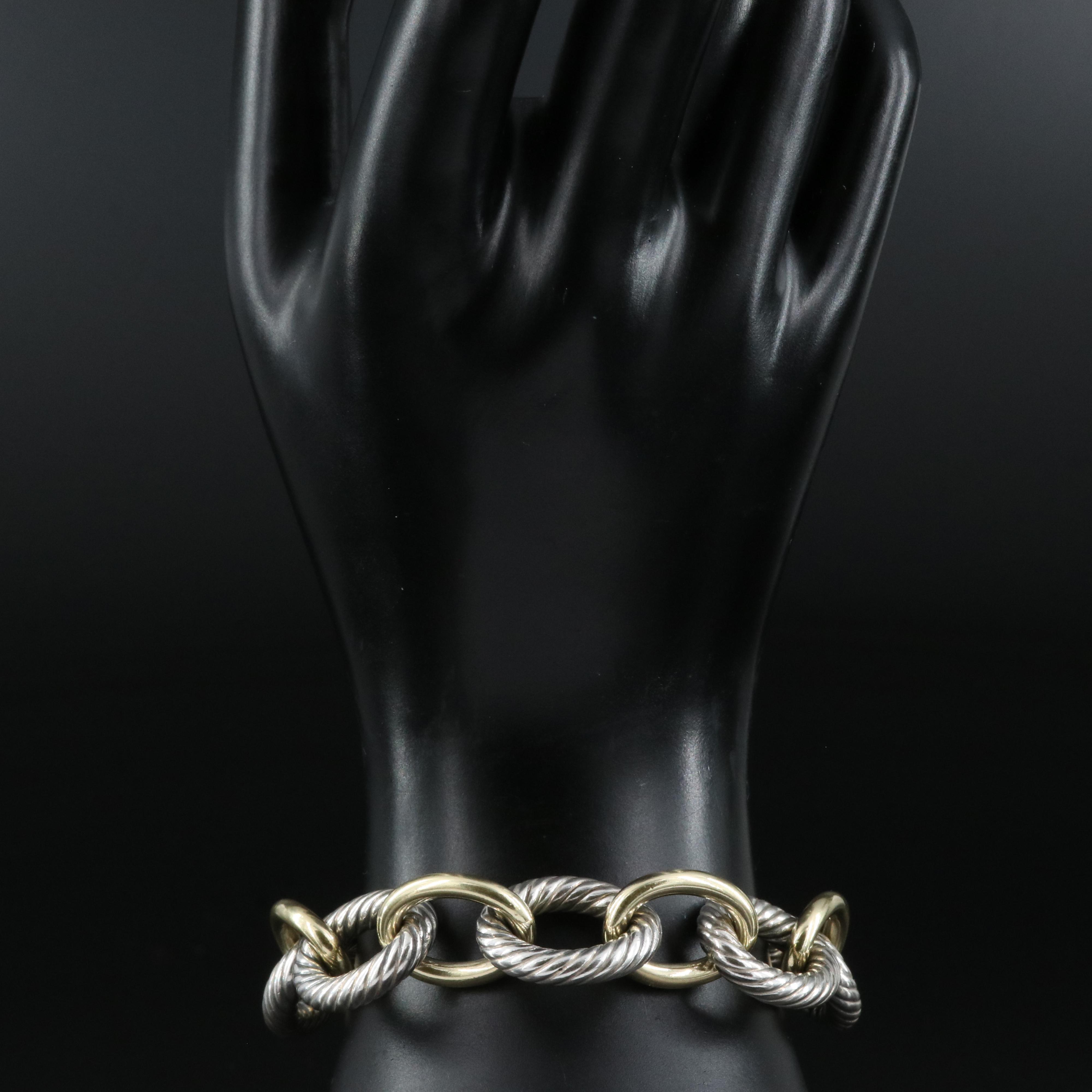 David Yurman Sterling and 18K Extra Large Oval Link Bracelet