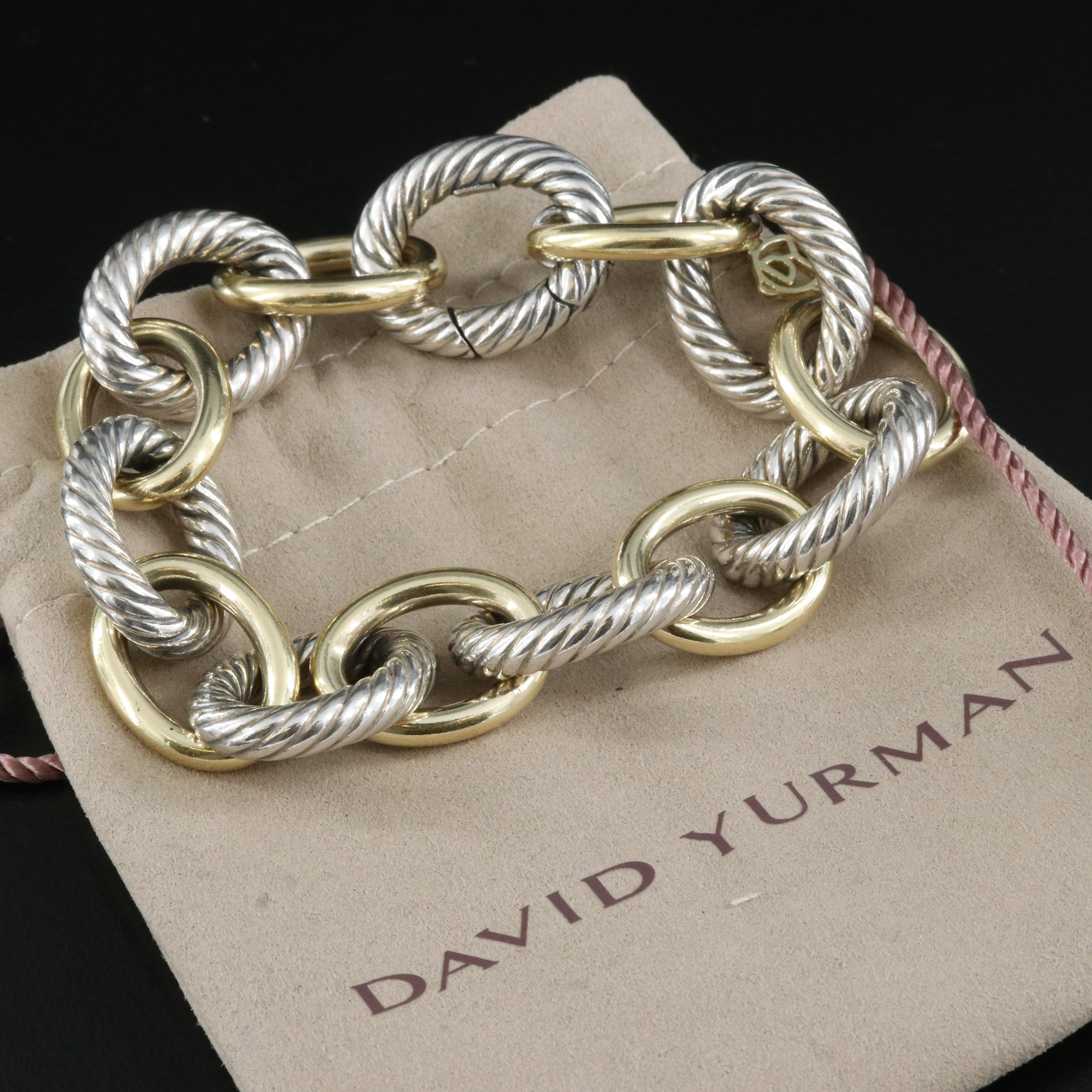 David Yurman Sterling and 18K Extra Large Oval Link Bracelet