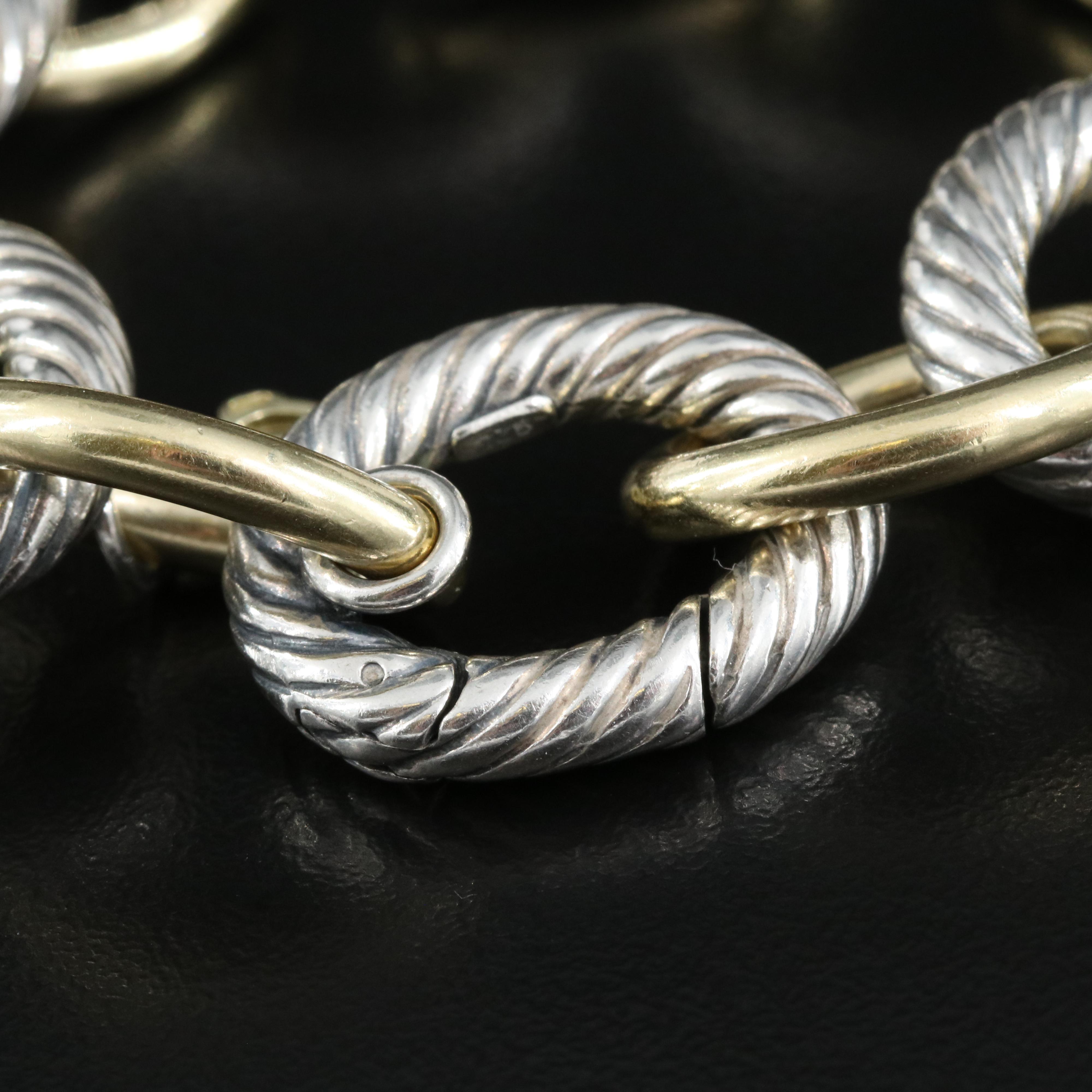David Yurman Sterling and 18K Extra Large Oval Link Bracelet