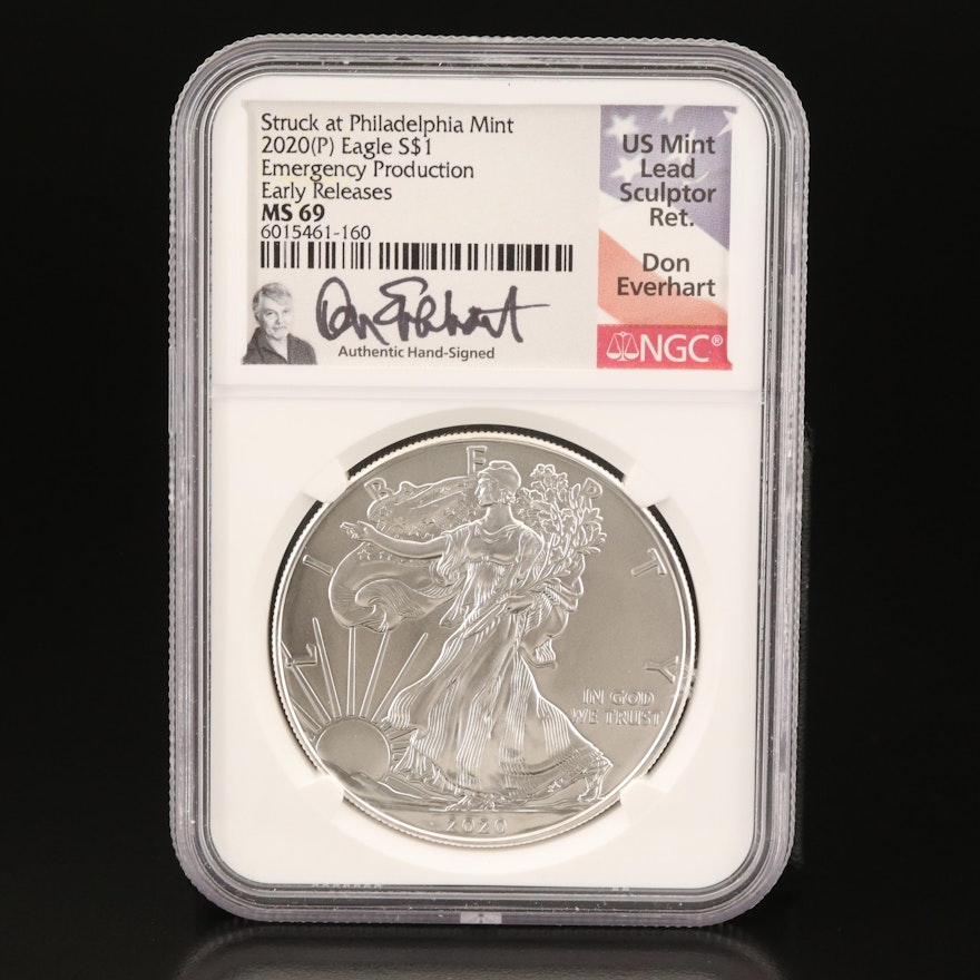 NGC Graded MS69 Everhart Signed 2020(P) $1 U.S. Silver Eagle