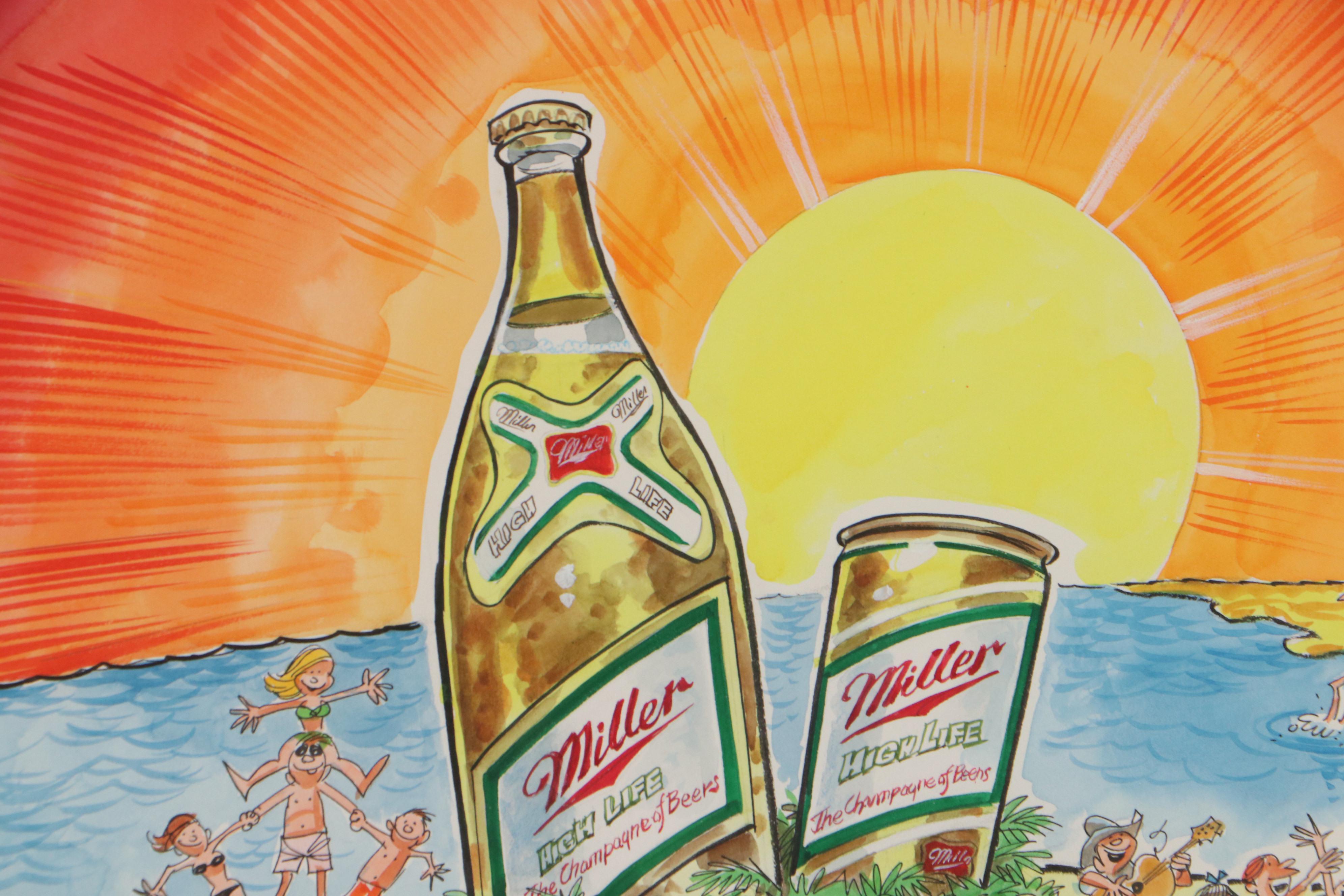 Jack Davis Ink and Watercolor Painting of Miller High Life Illustration
