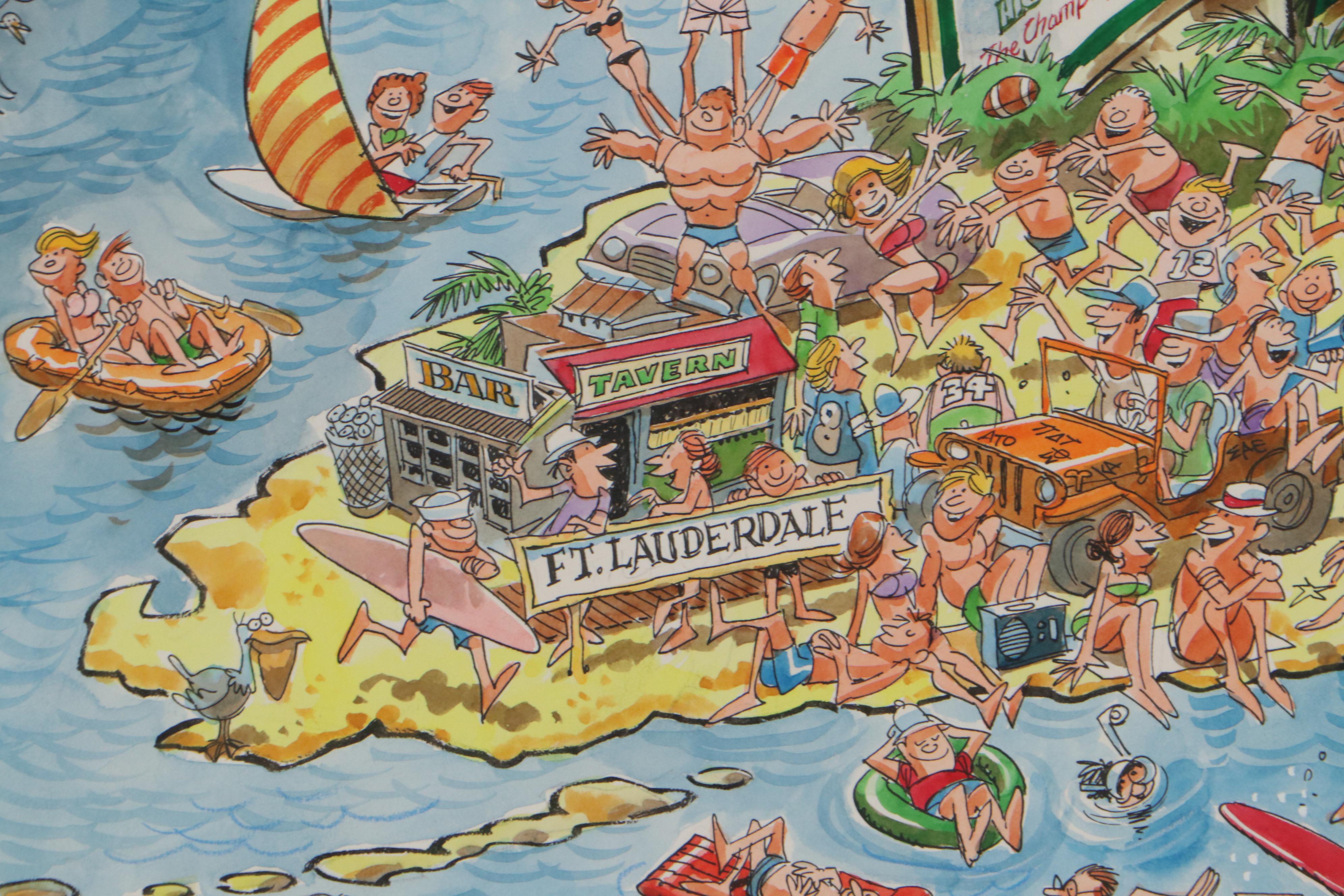 Jack Davis Ink and Watercolor Painting of Miller High Life Illustration