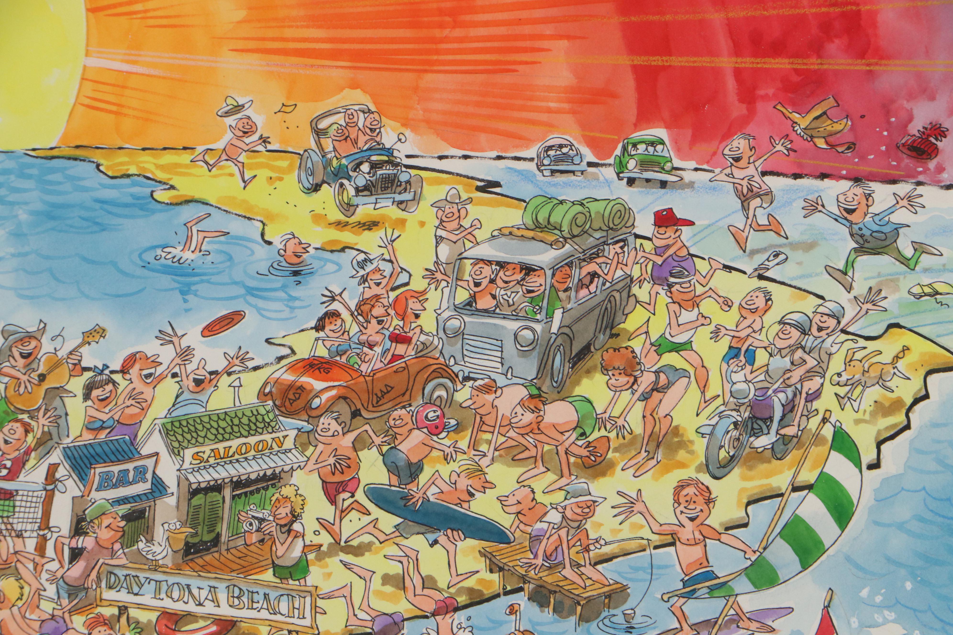 Jack Davis Ink and Watercolor Painting of Miller High Life Illustration