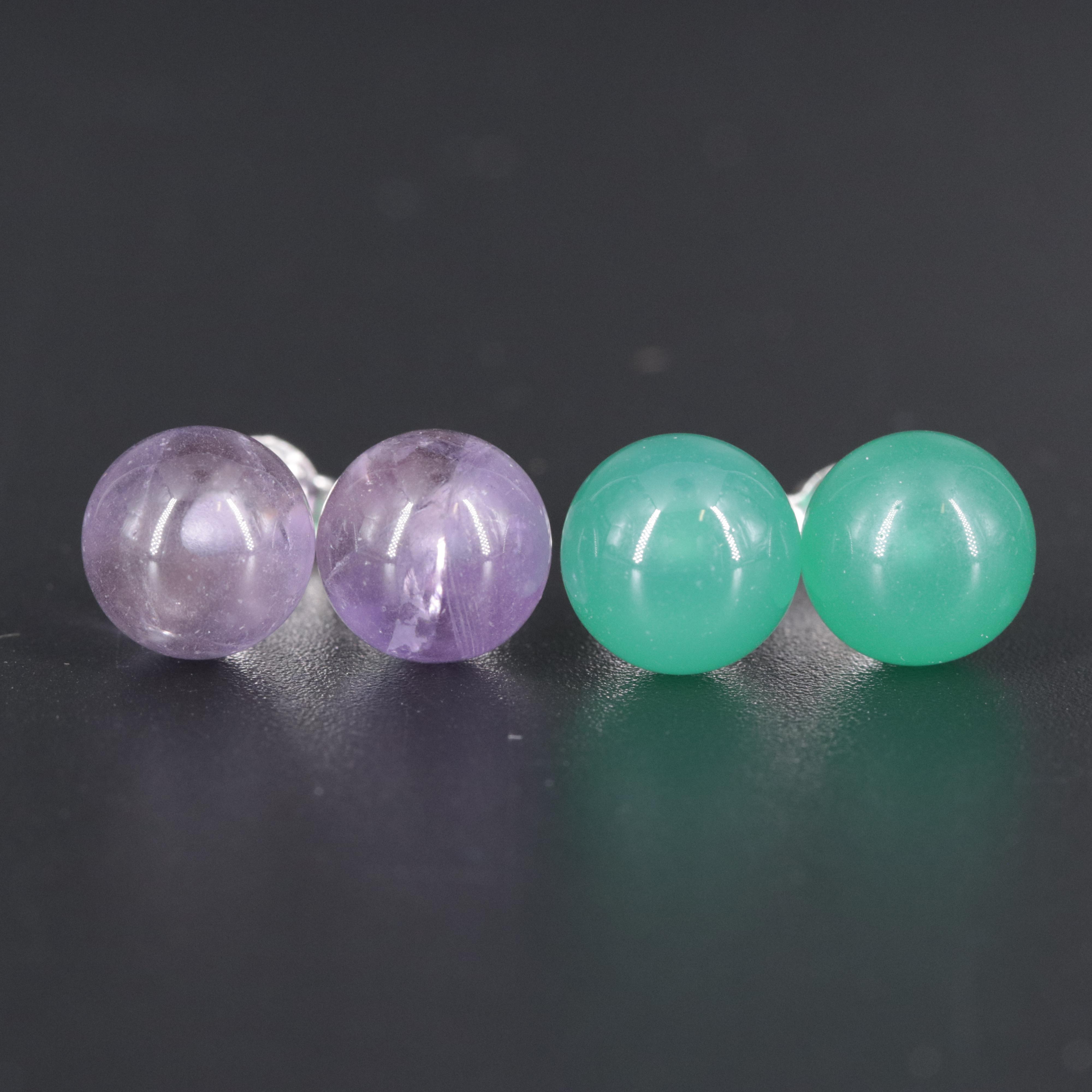 Sterling Silver Stud Earrings Featuring Gemstones