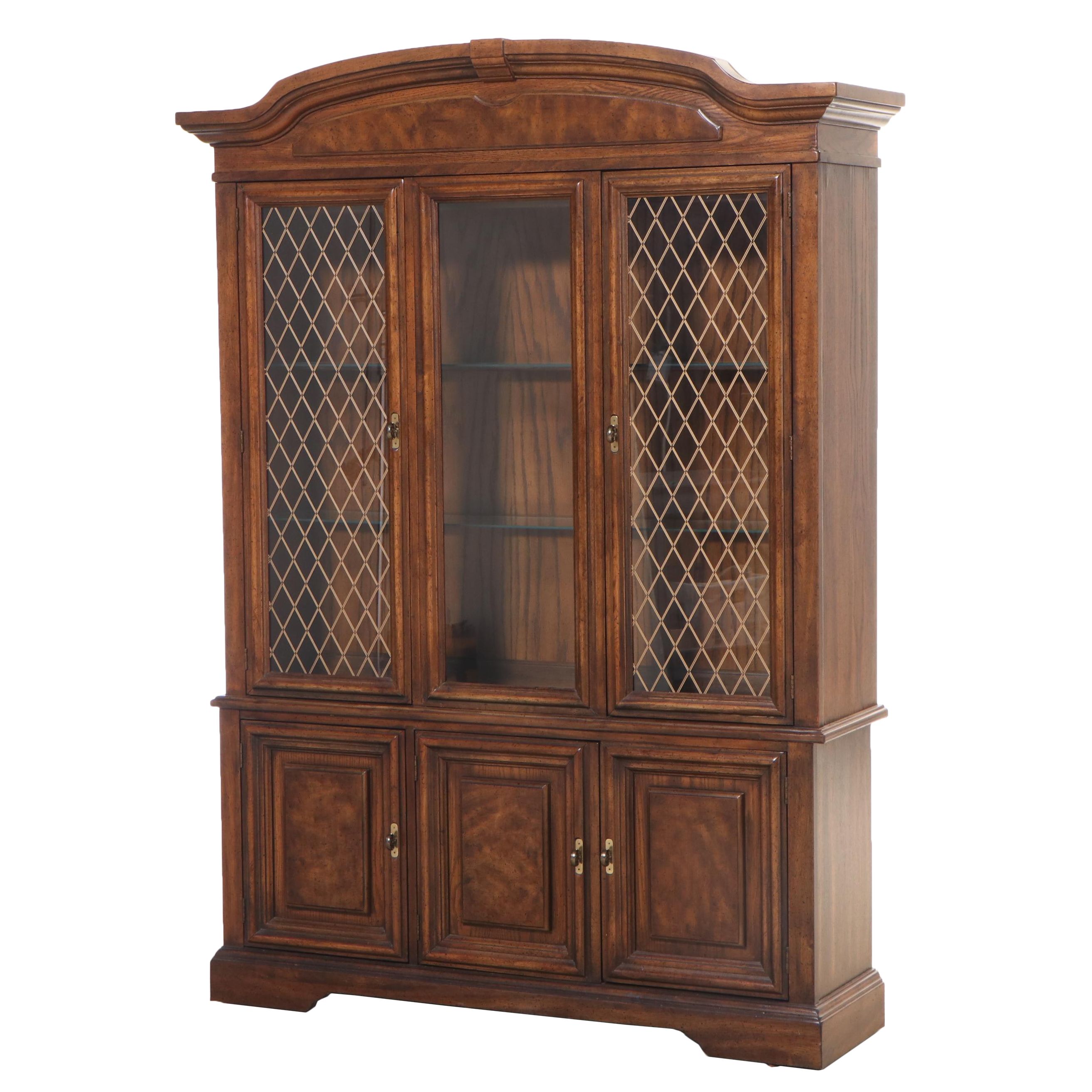 American of Martinsville Neoclassical Style Oak and Burlwood China Cabinet