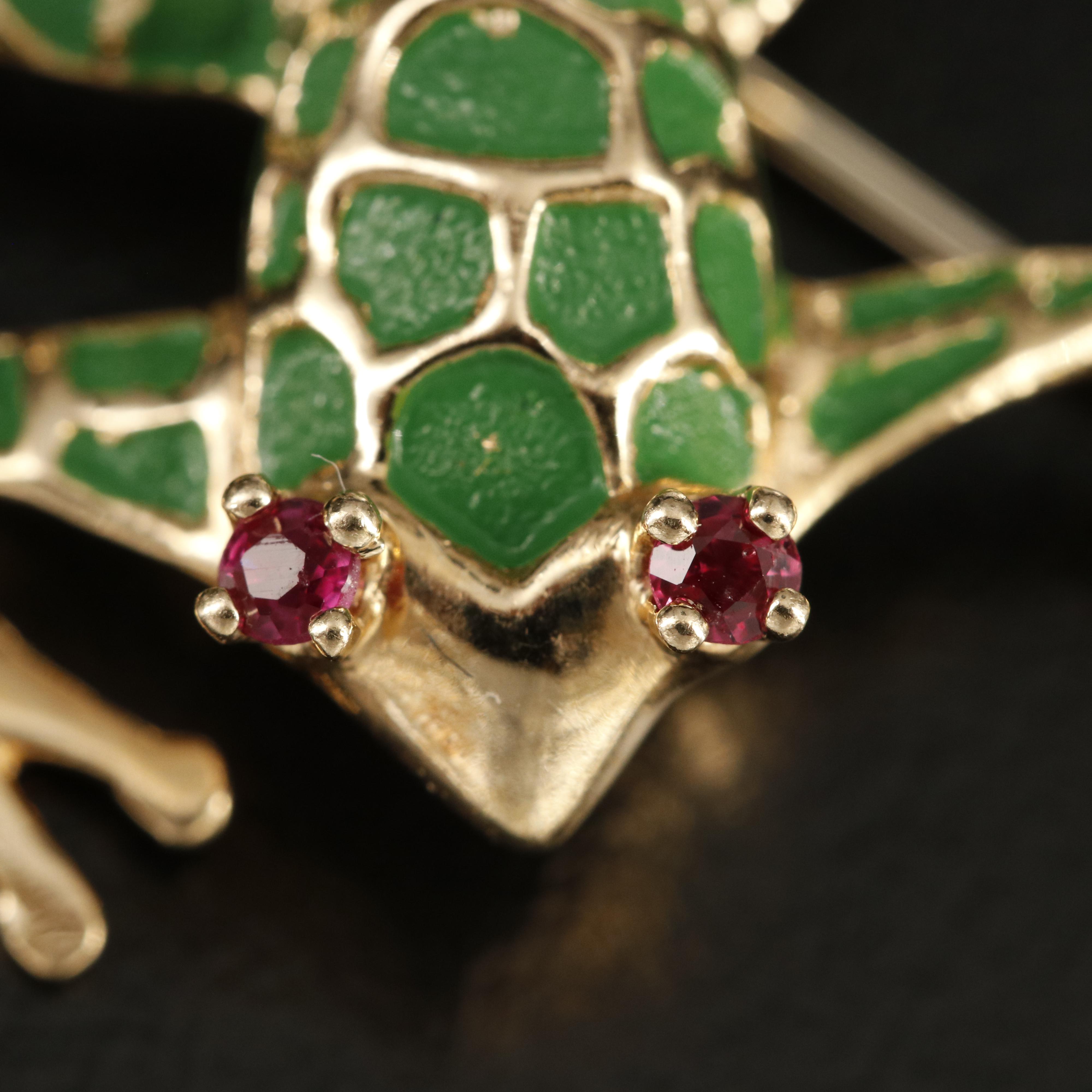 1960s Dan Frere Co. 14K Ruby and Enamel Leaping Frog Brooch