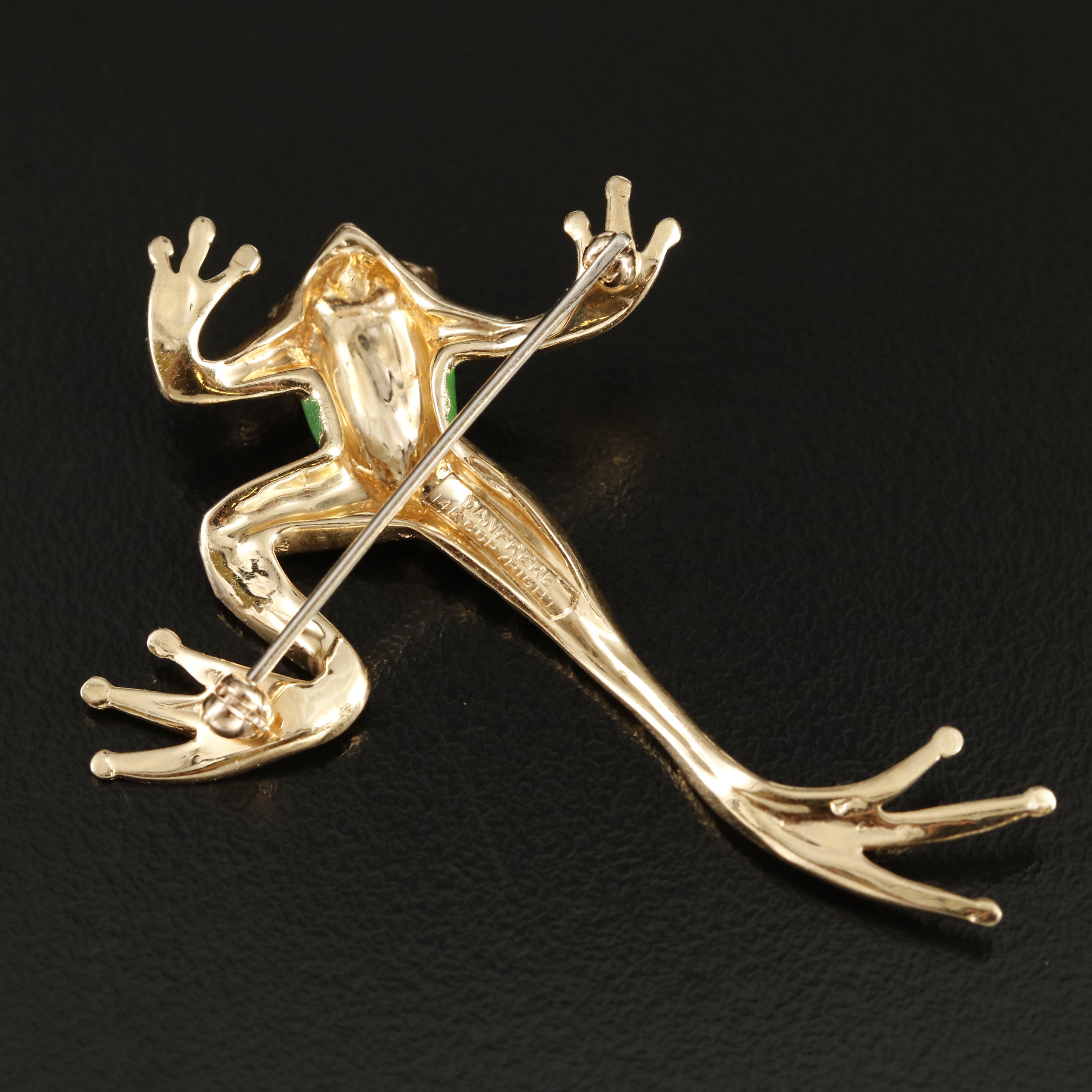 1960s Dan Frere Co. 14K Ruby and Enamel Leaping Frog Brooch
