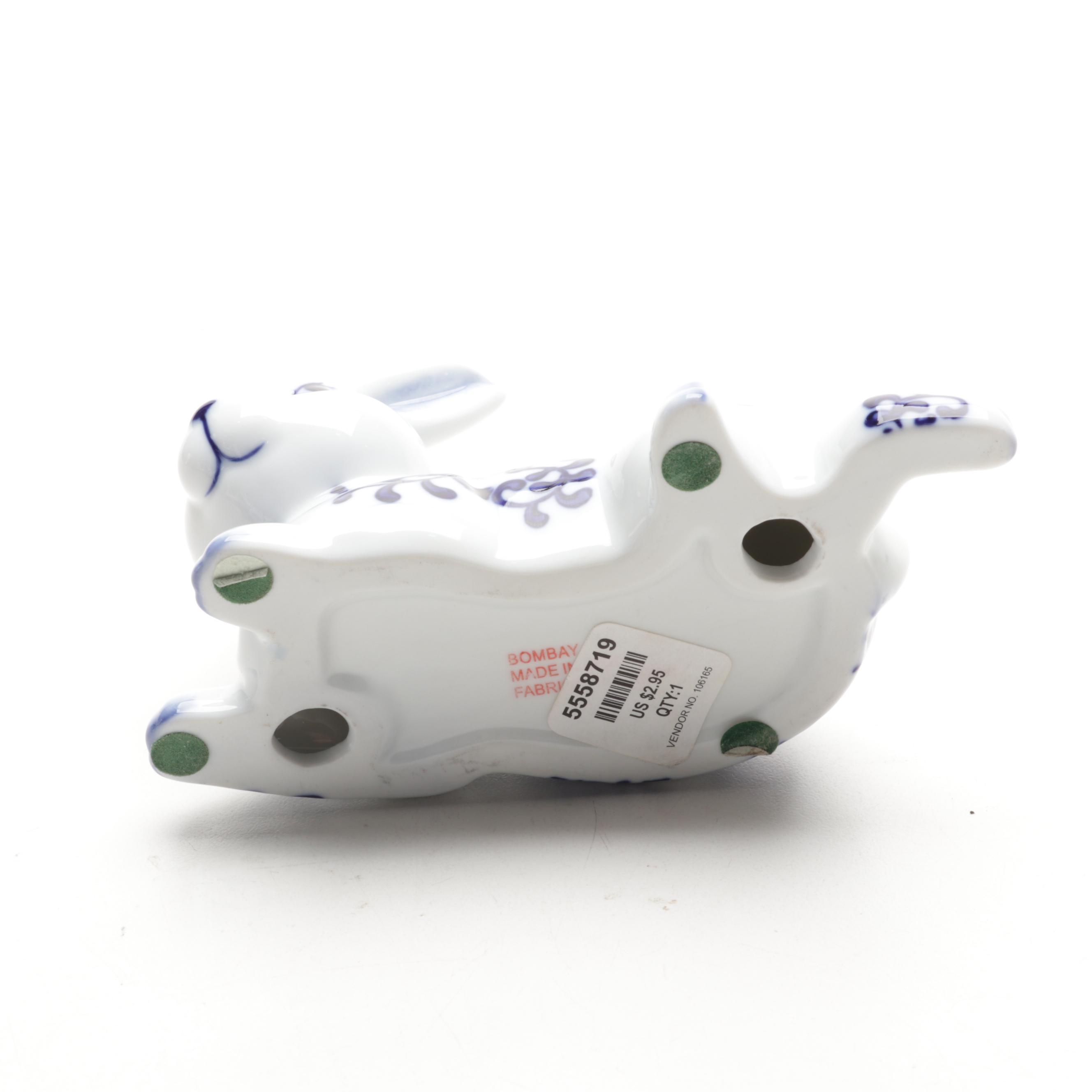 Blue and White Porcelain Rabbit Figurines