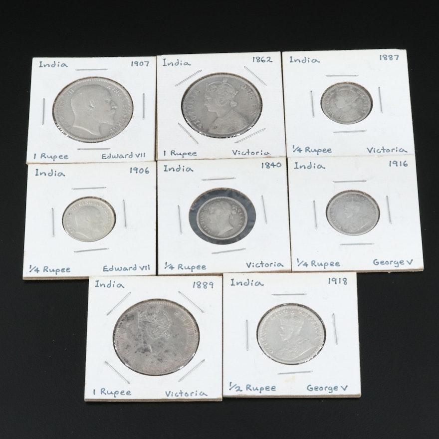 Collection of Eight British India Silver Coins