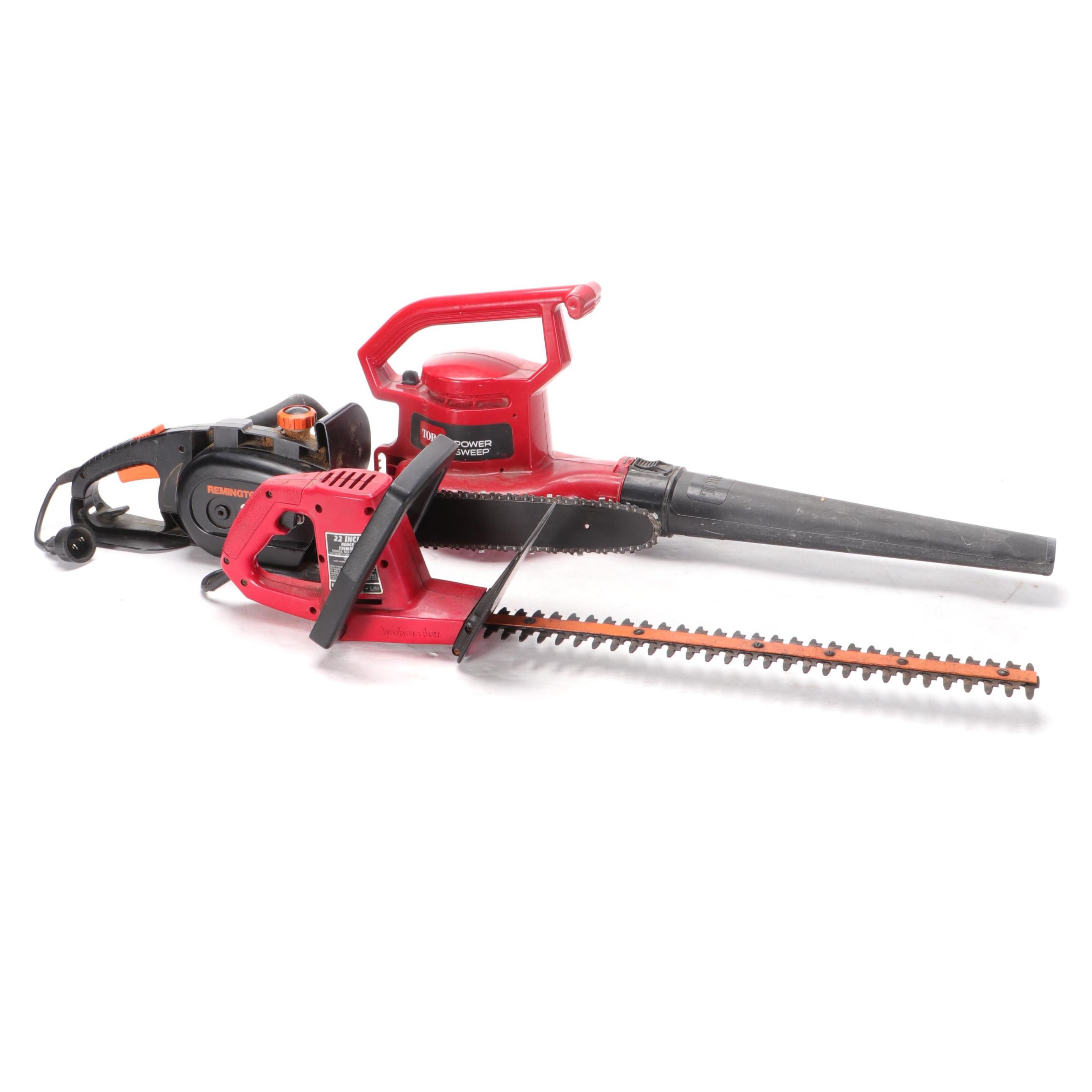 Remington Electric Chainsaw with Bushwacker Hedge Trimmer and Toro Leaf Blower