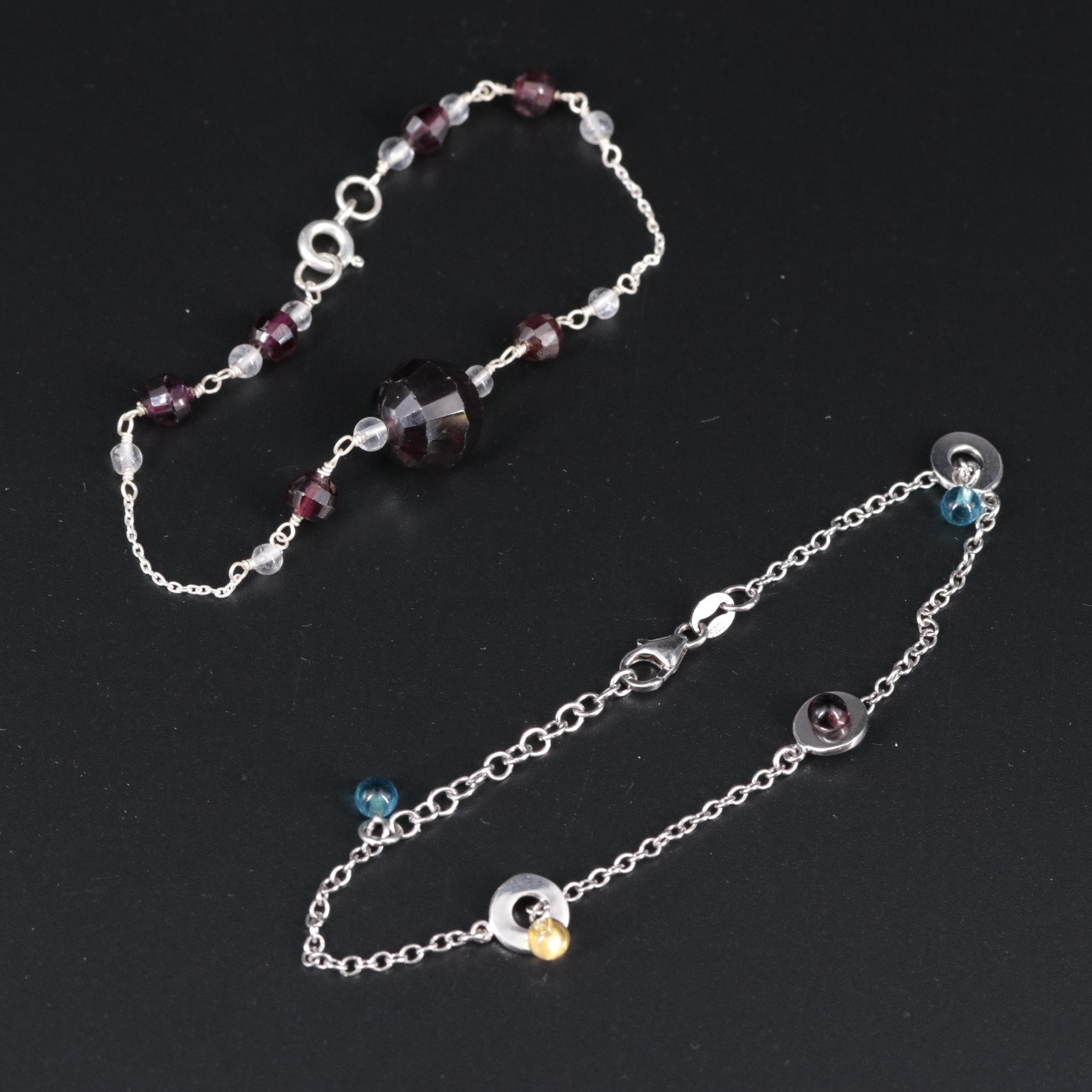 Sterling Bracelet Pair Featuring Gemstones