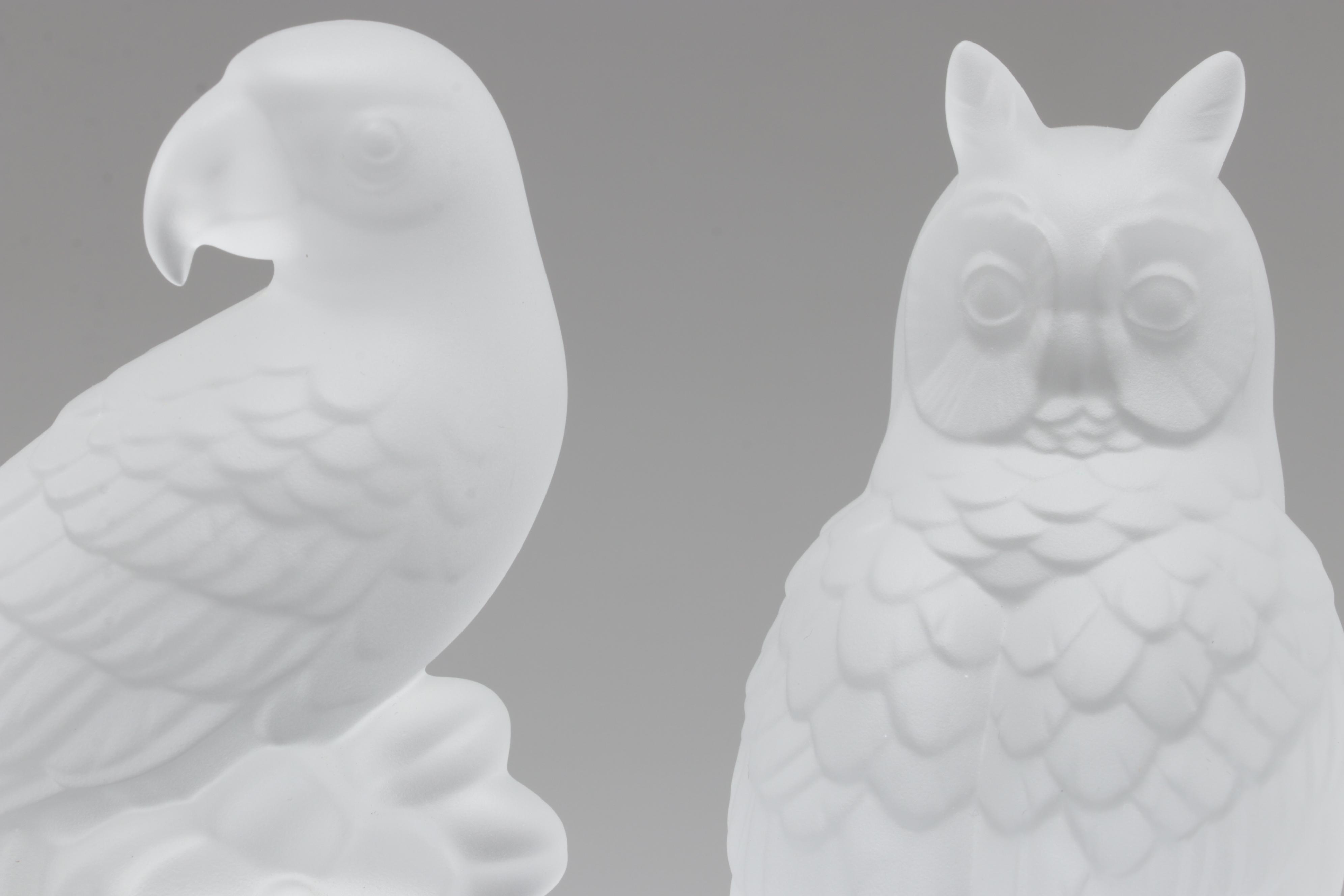 Goebel Frosted Crystal Owl, Eagle, and Parrot Figurines