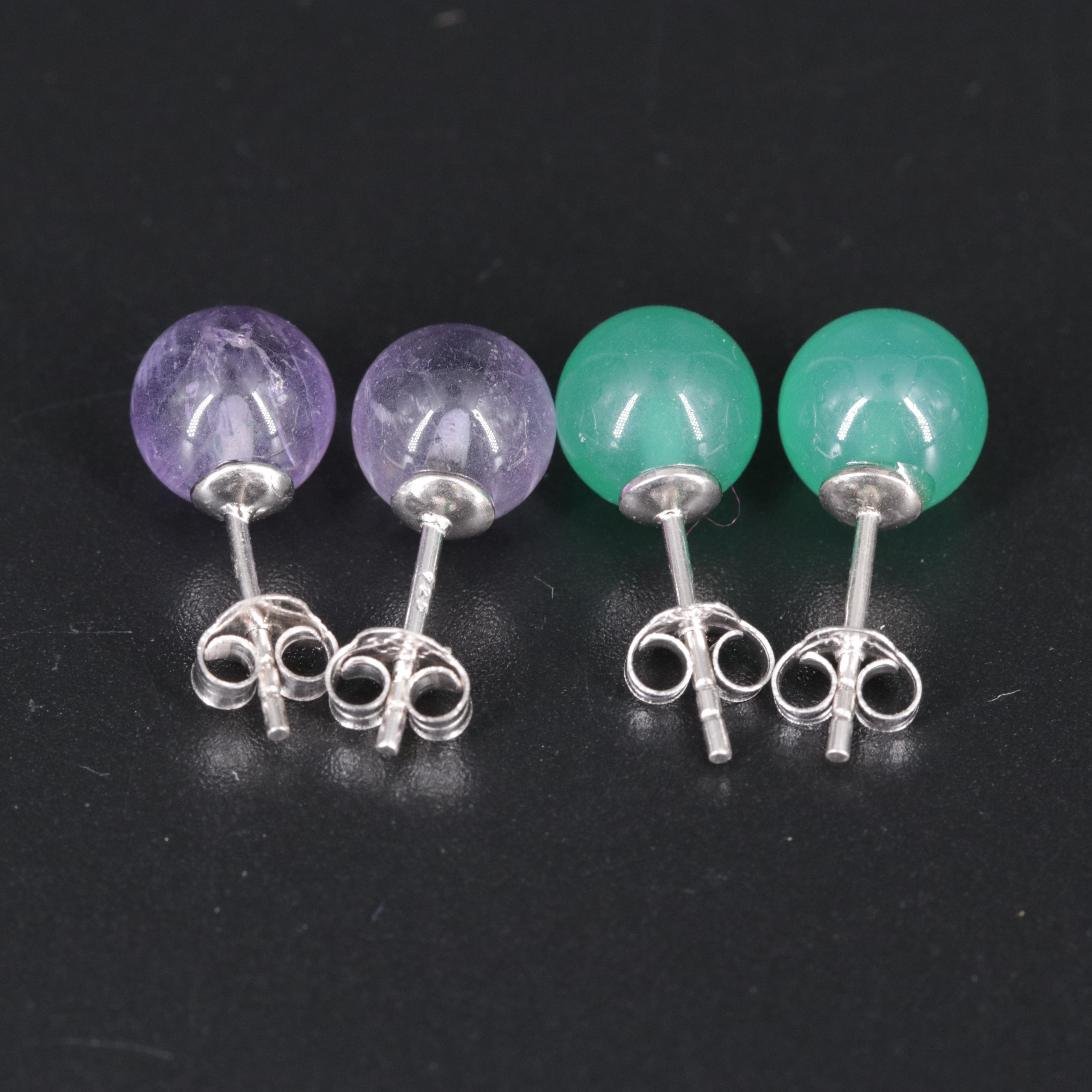 Sterling Silver Stud Earrings Featuring Gemstones