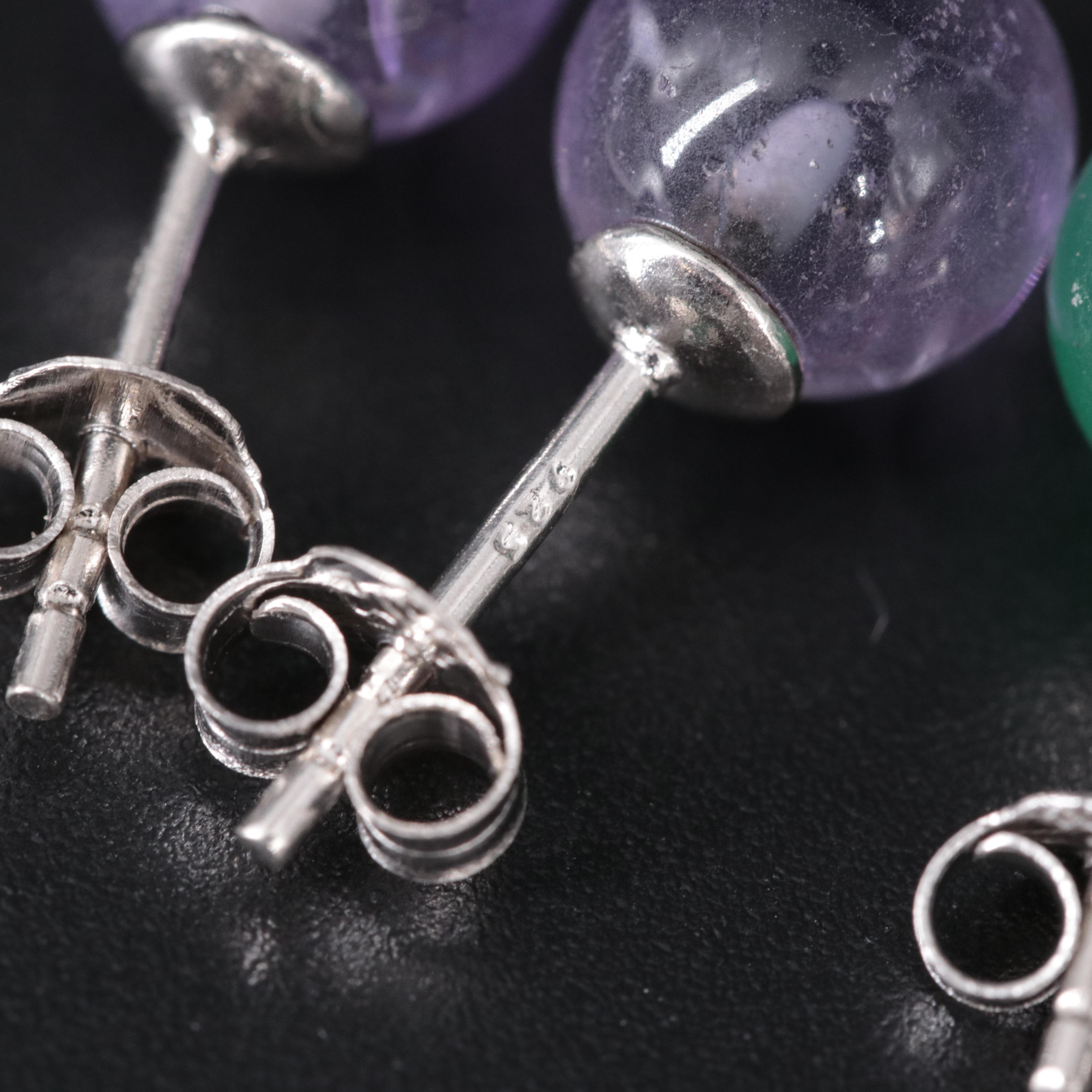 Sterling Silver Stud Earrings Featuring Gemstones