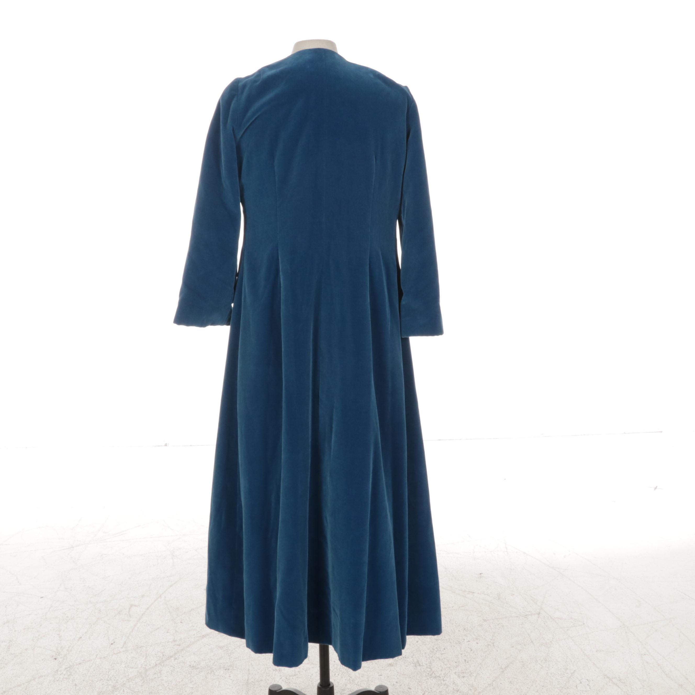 Yvonne Originals Cerulean Velvet Maxi Dress and Duster Set, 1960s