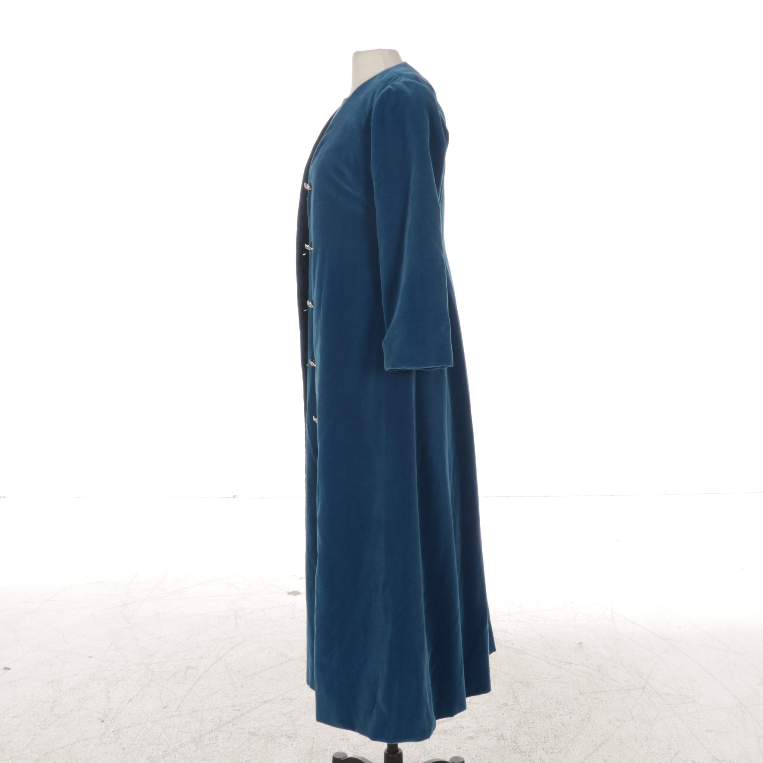 Yvonne Originals Cerulean Velvet Maxi Dress and Duster Set, 1960s