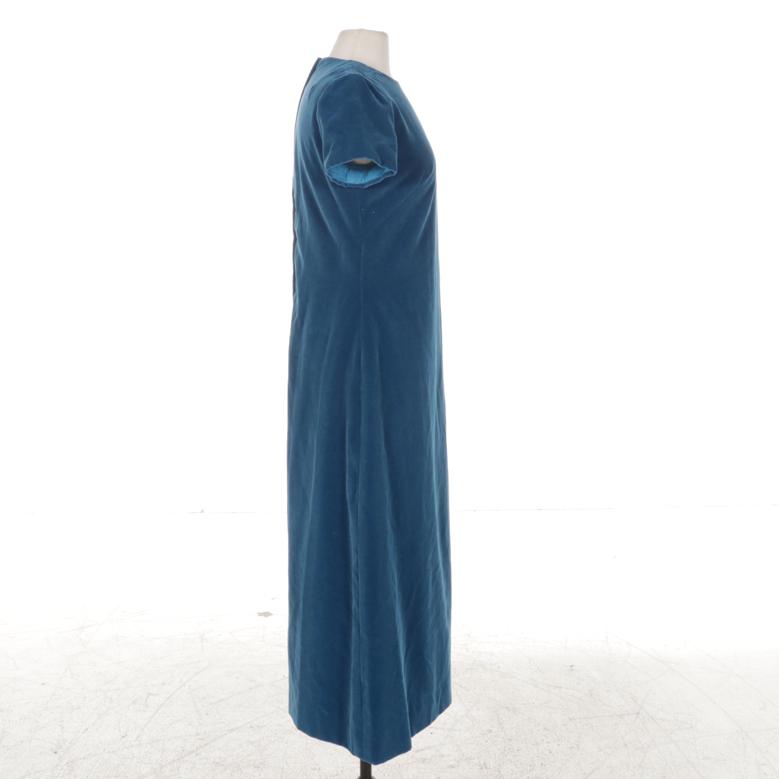 Yvonne Originals Cerulean Velvet Maxi Dress and Duster Set, 1960s