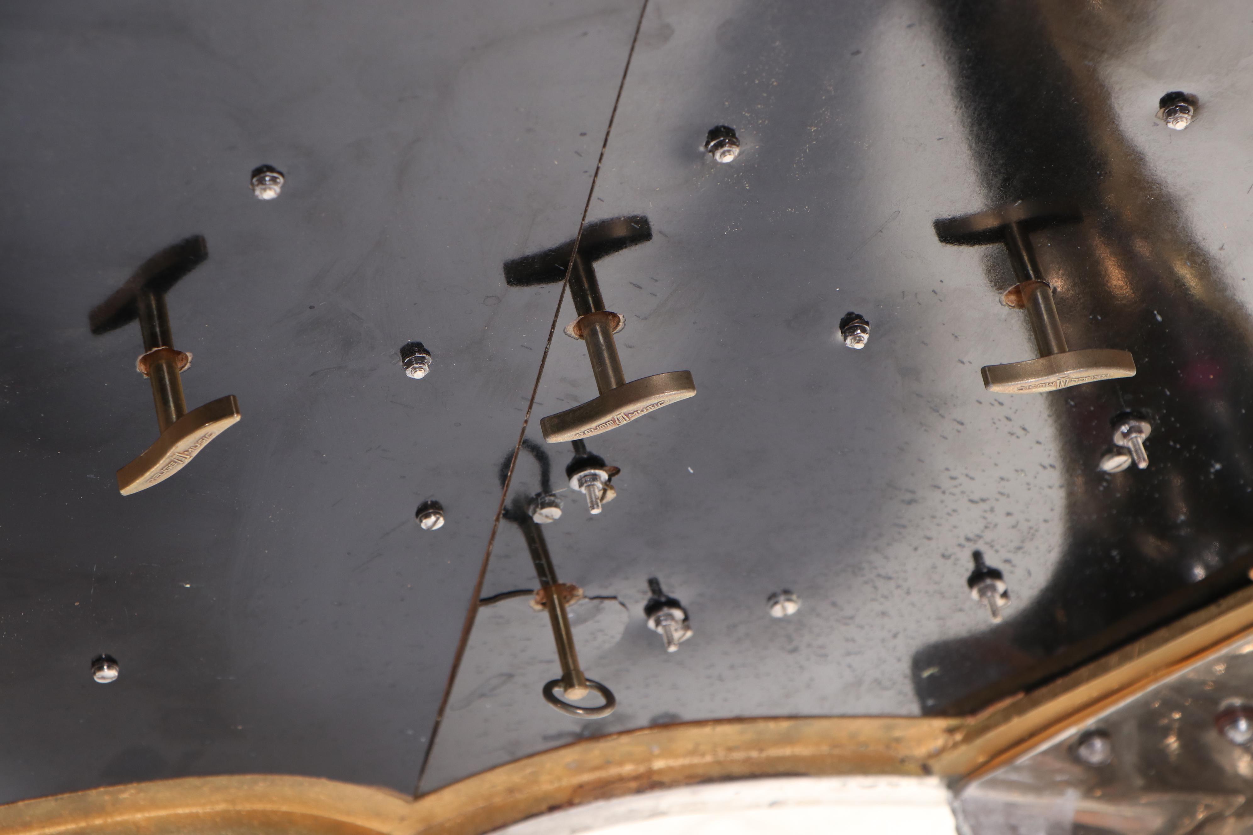 Zimbalist Thorens Reuge Ten-Song Music Box Table in Engraved Gilt Metal Case