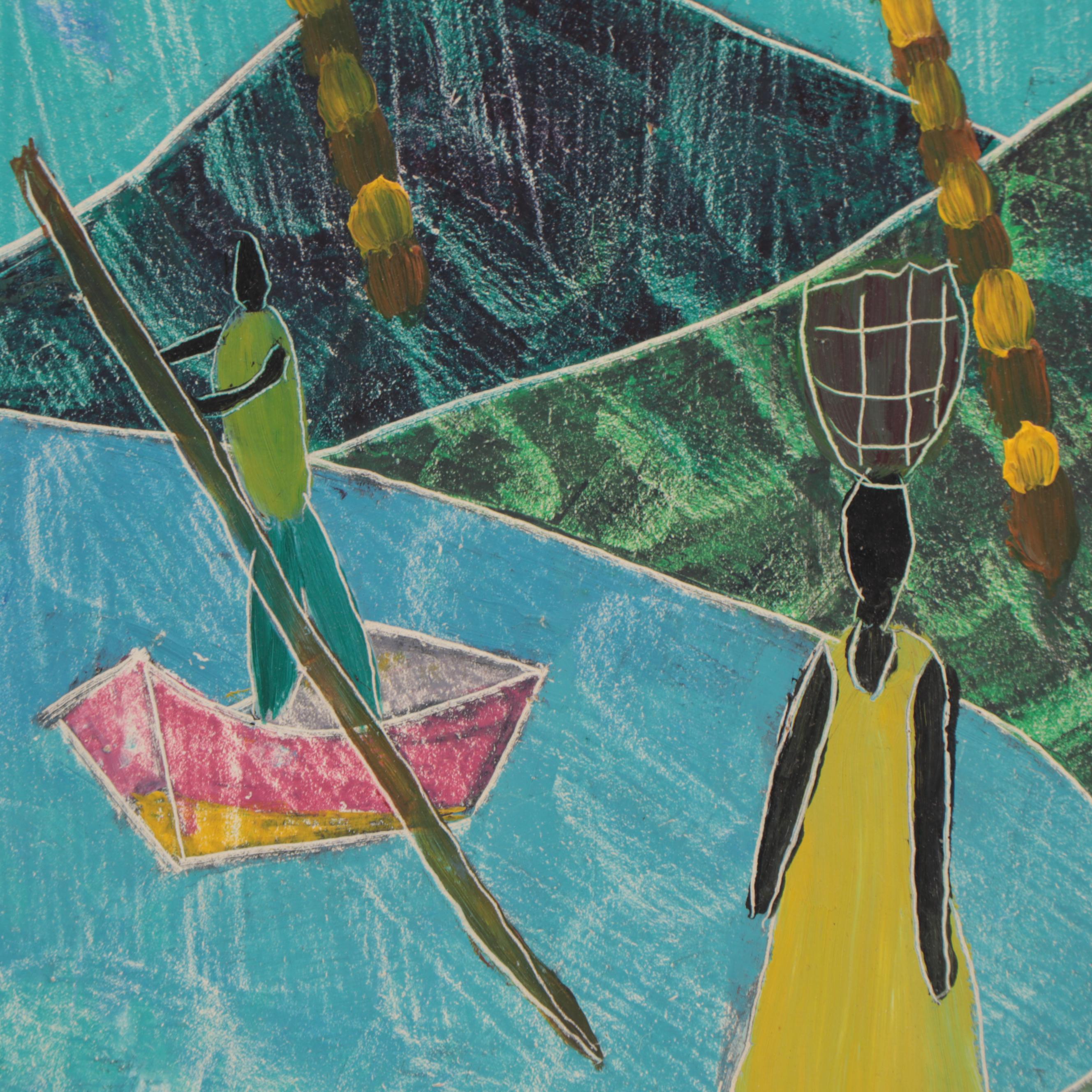 Joseph Cameau Haitian Folk Art Oil Painting, Circa 2000