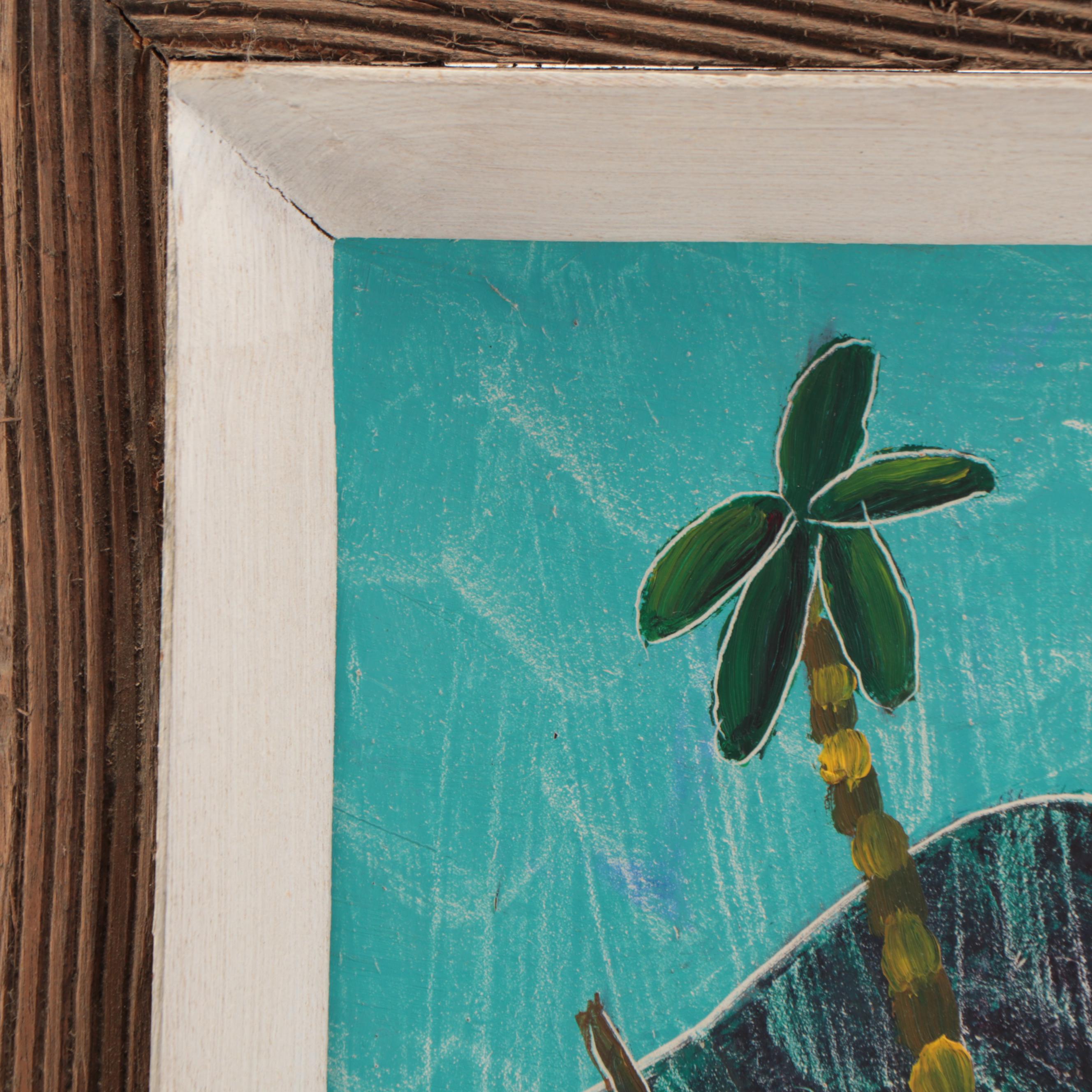 Joseph Cameau Haitian Folk Art Oil Painting, Circa 2000