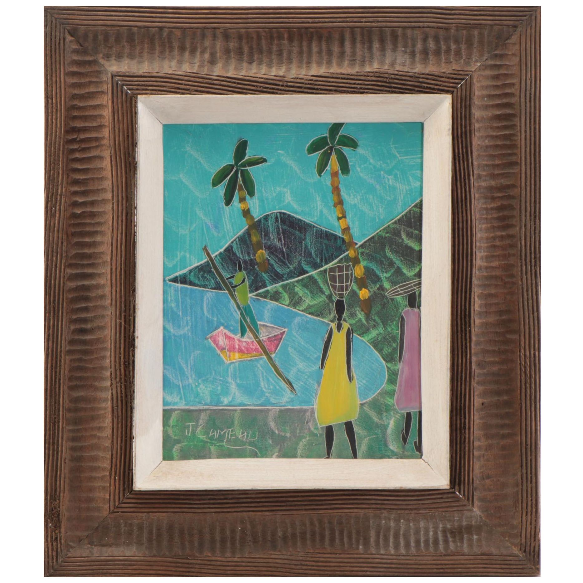 Joseph Cameau Haitian Folk Art Oil Painting, Circa 2000