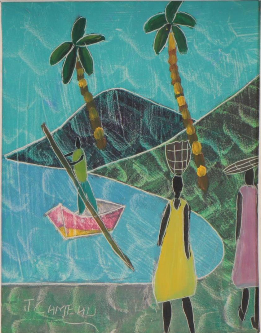 Joseph Cameau Haitian Folk Art Oil Painting, Circa 2000