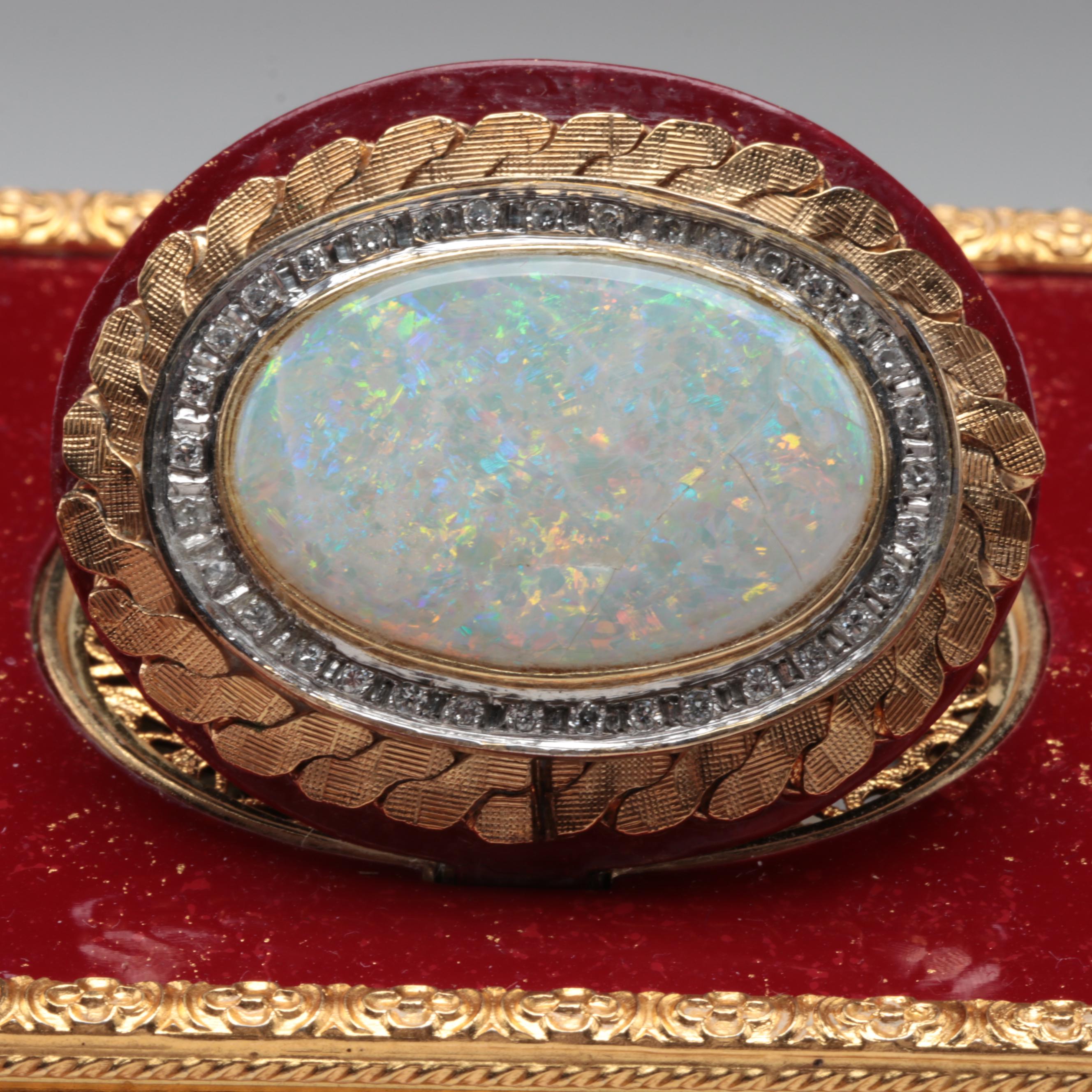 Reuge Automaton Singing Bird Music Box with 10K Gold, Opal and Diamond Accents