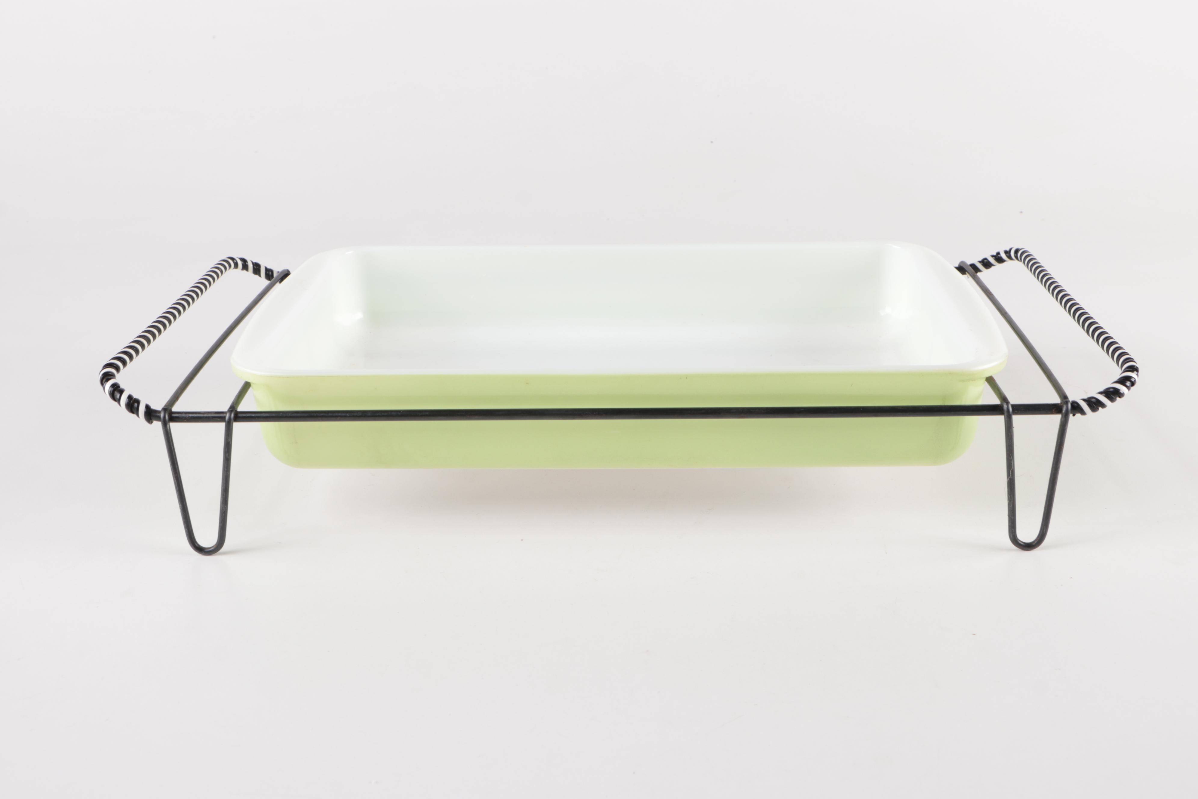 Pyrex Lime Green Casserole Dishes and Stand, Mid to Late  20th Century