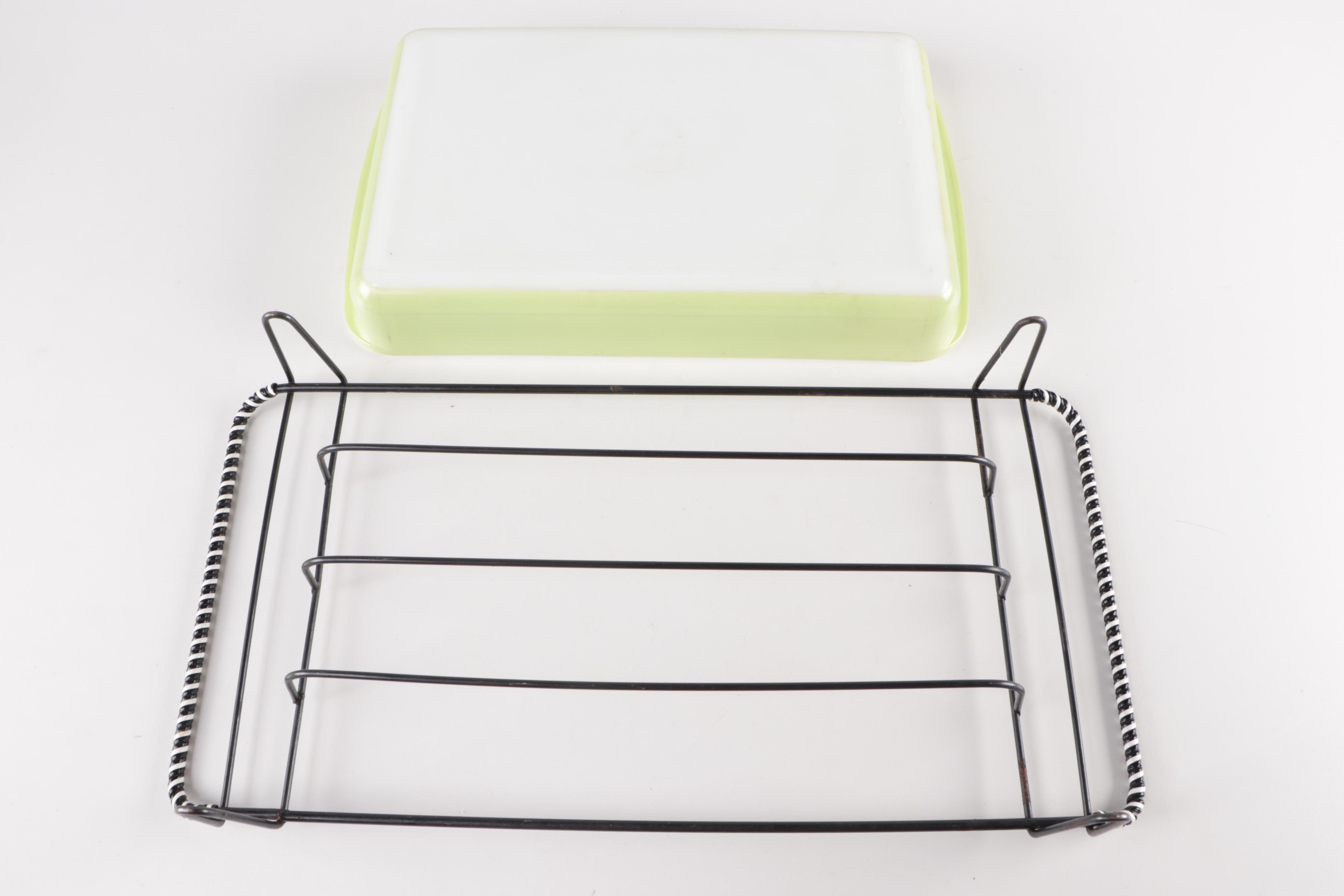 Pyrex Lime Green Casserole Dishes and Stand, Mid to Late  20th Century