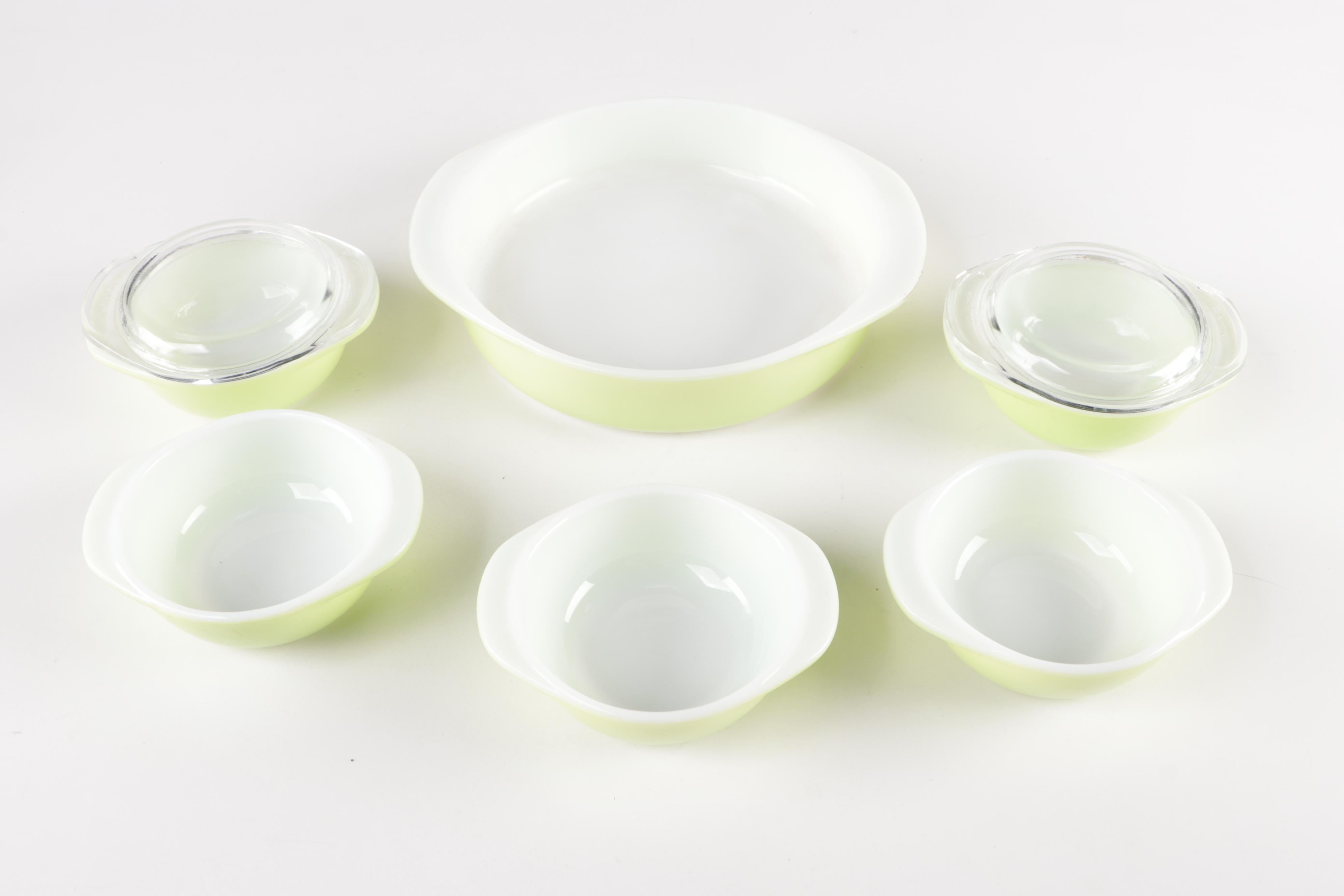 Pyrex Lime Green Casserole Dishes and Stand, Mid to Late  20th Century
