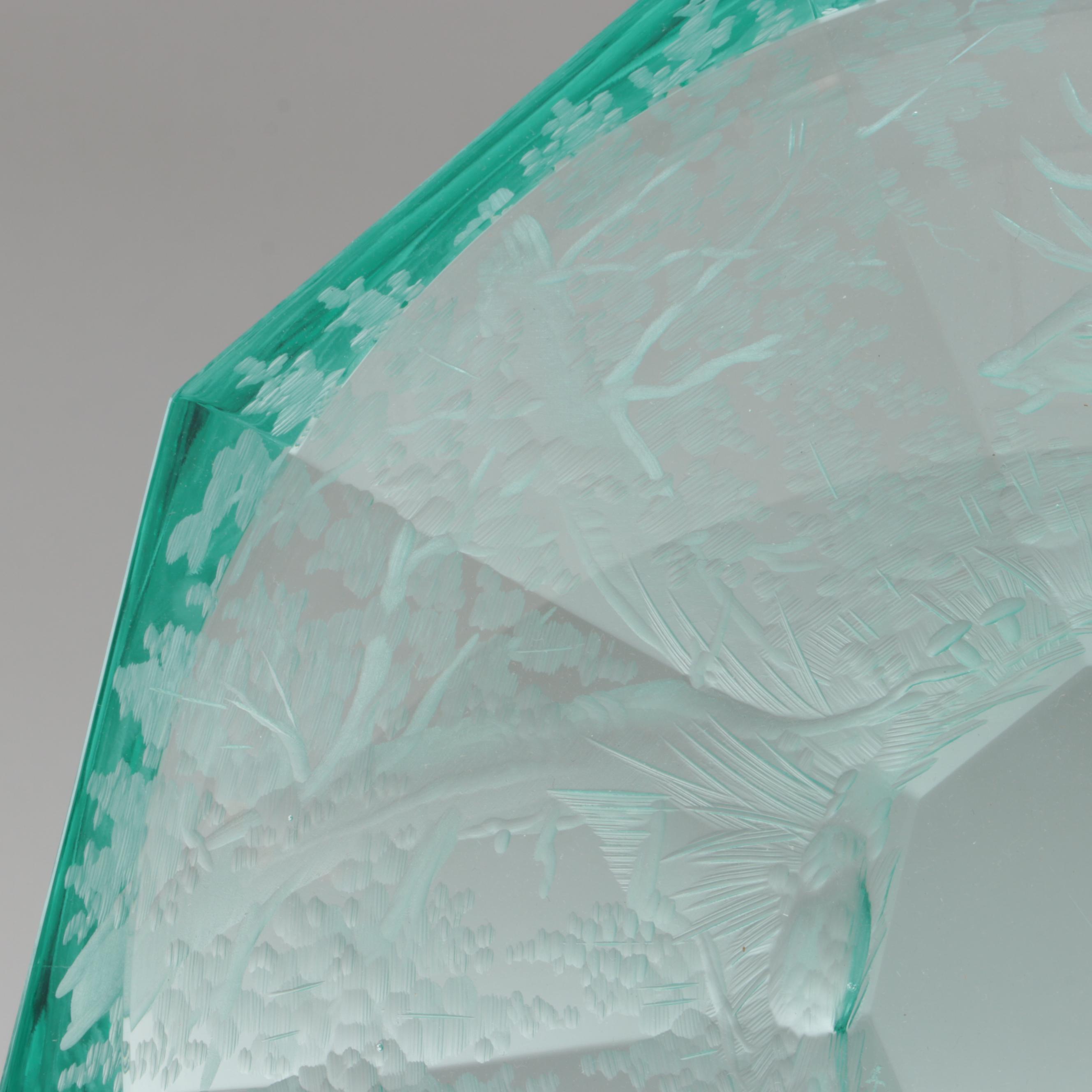 Konstantin Hable Jr. for Moser Trees, Stag and Birds Engraved Crystal Bowl, 1980