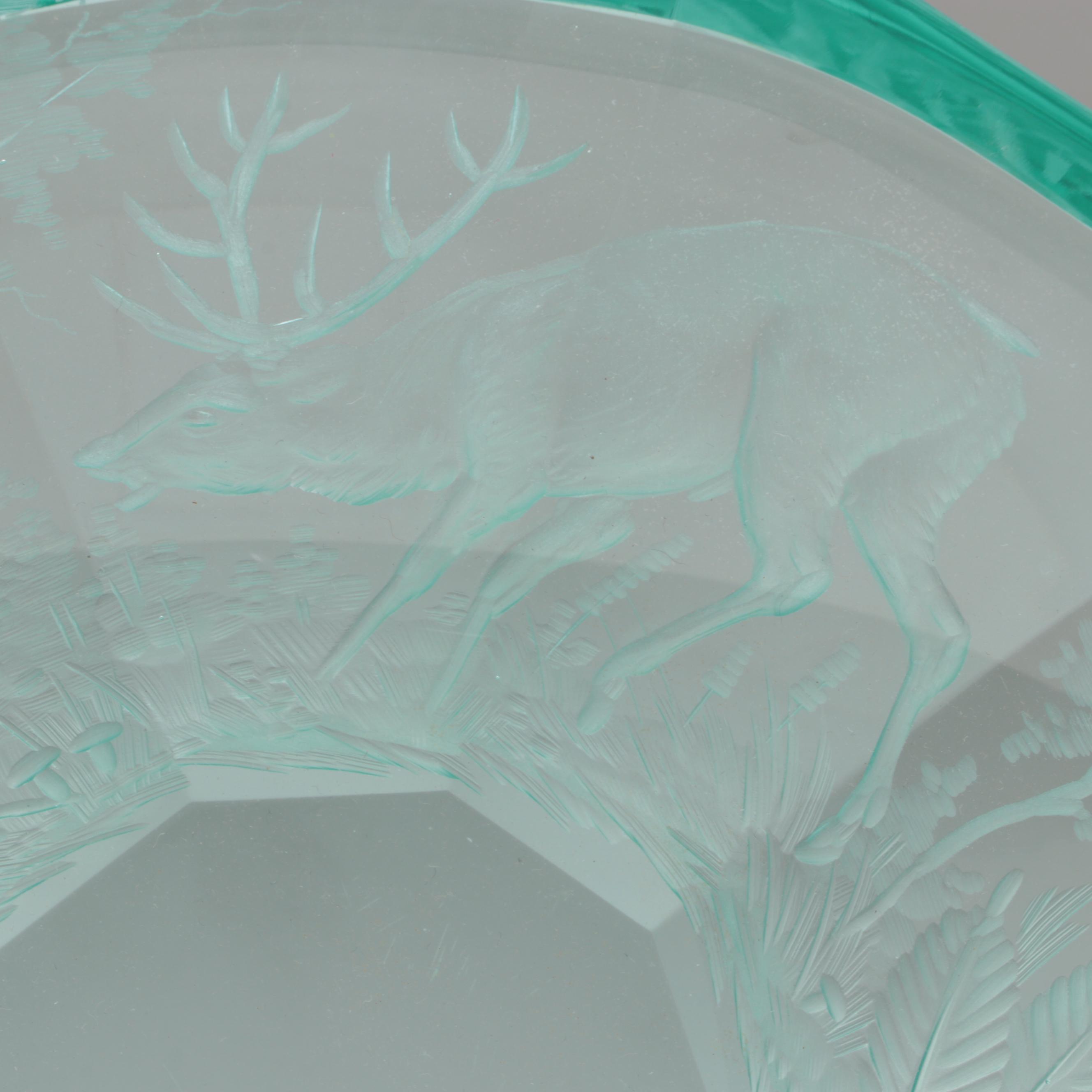 Konstantin Hable Jr. for Moser Trees, Stag and Birds Engraved Crystal Bowl, 1980