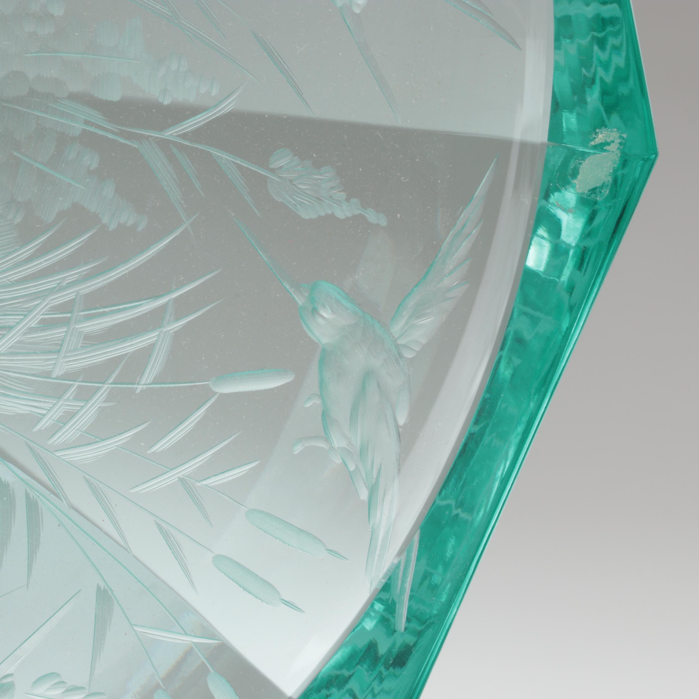 Konstantin Hable Jr. for Moser Trees, Stag and Birds Engraved Crystal Bowl, 1980