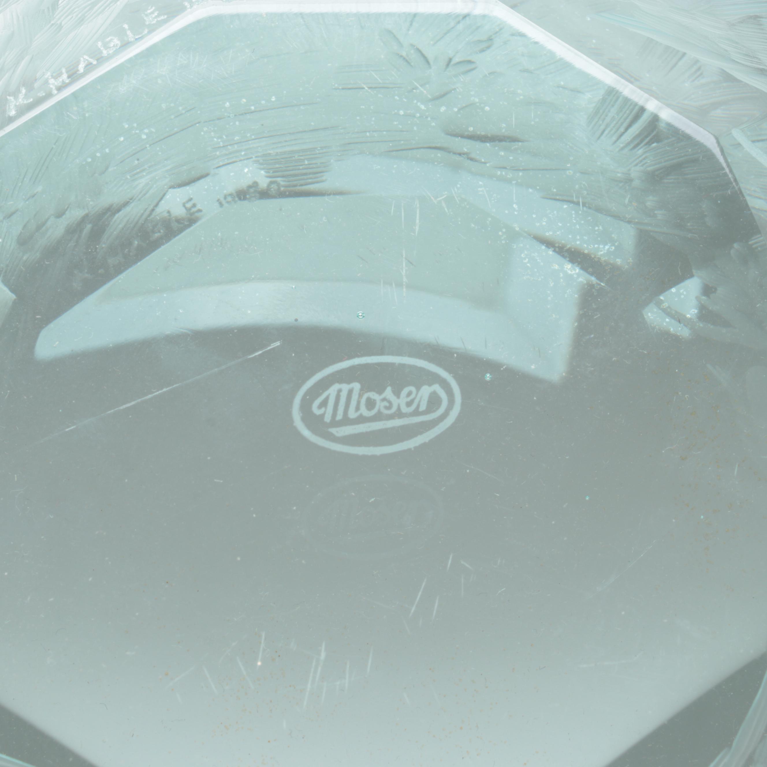 Konstantin Hable Jr. for Moser Trees, Stag and Birds Engraved Crystal Bowl, 1980