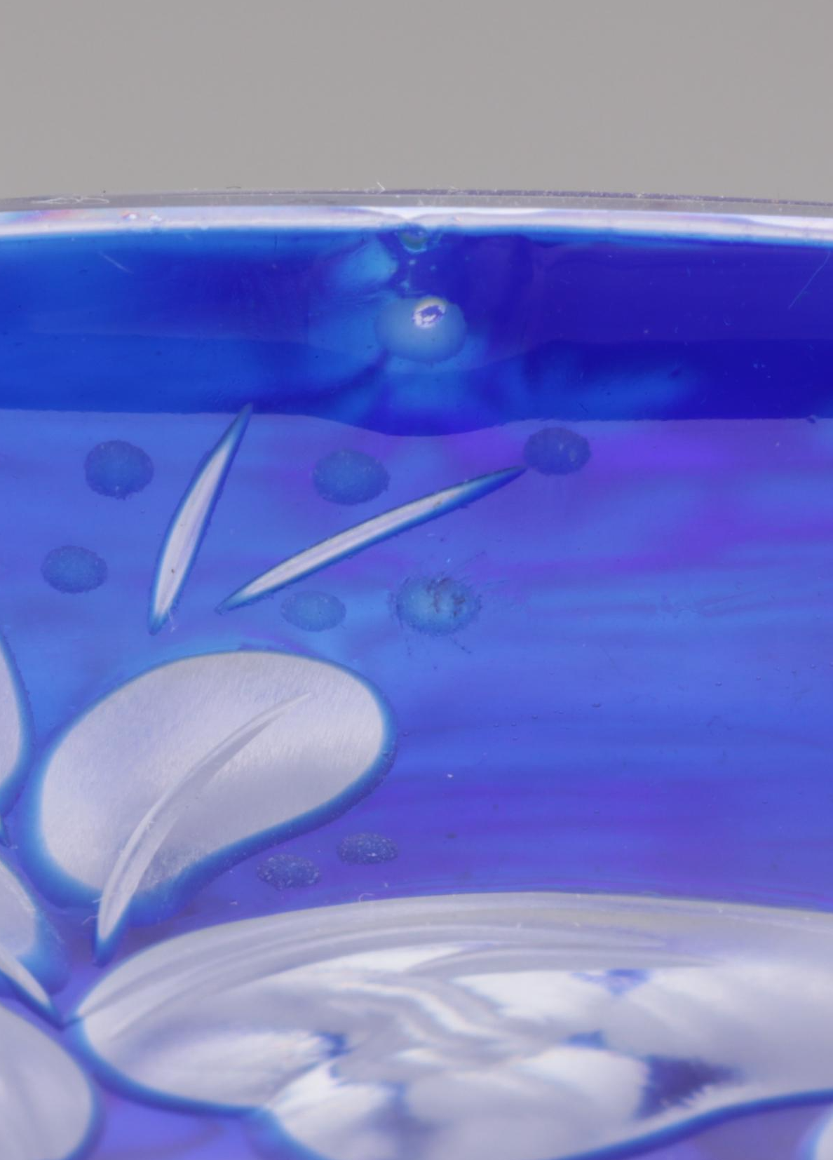 Bohemian Blue Cut and Engraved to Clear Chrysanthemum Motif Czech Crystal Bowls