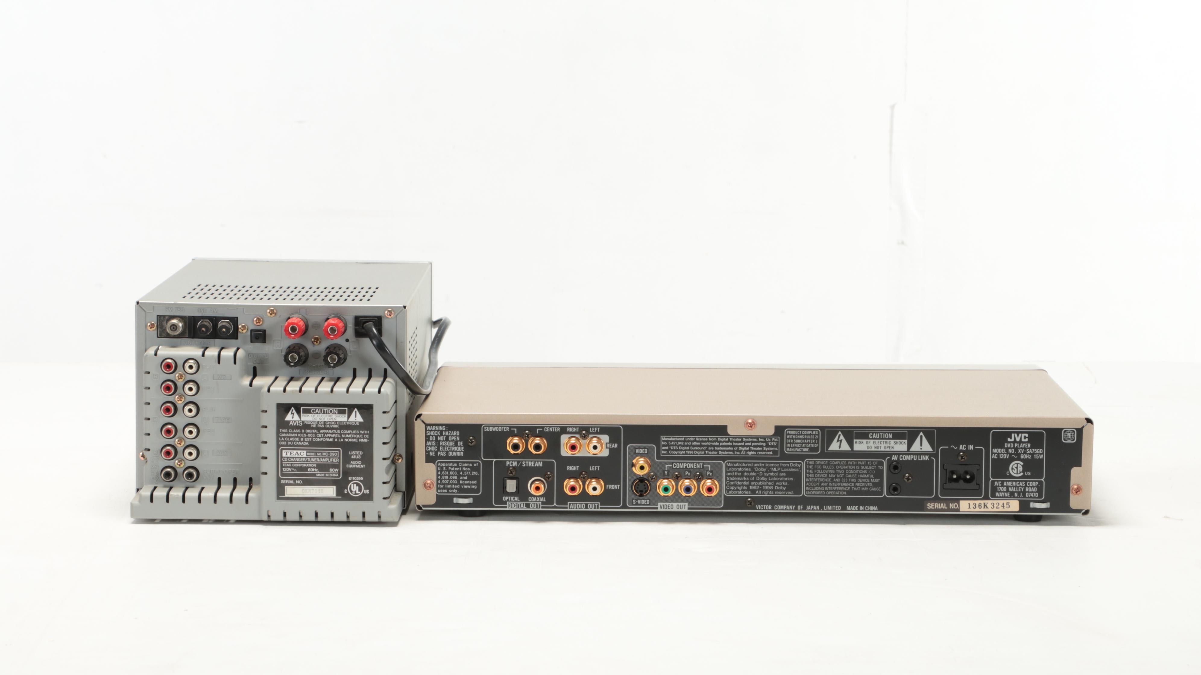 Bazooka Bass Tube Speakers, JVC DVD Player, TEAC Speakers and CD Player