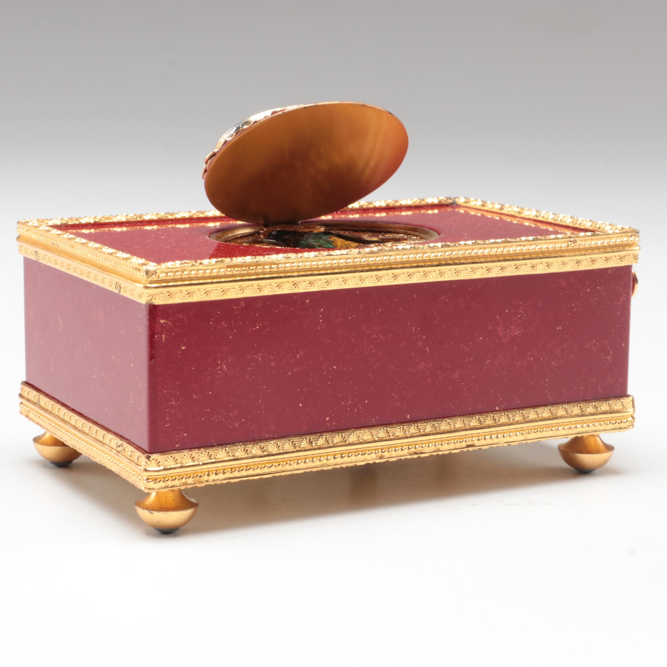 Reuge Automaton Singing Bird Music Box with 10K Gold, Opal and Diamond Accents