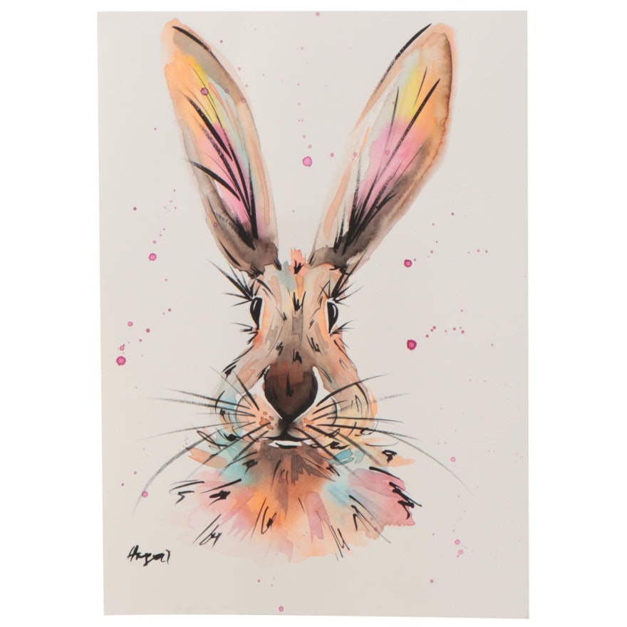 Anne Gorywine Watercolor Painting of Rabbit, 2019