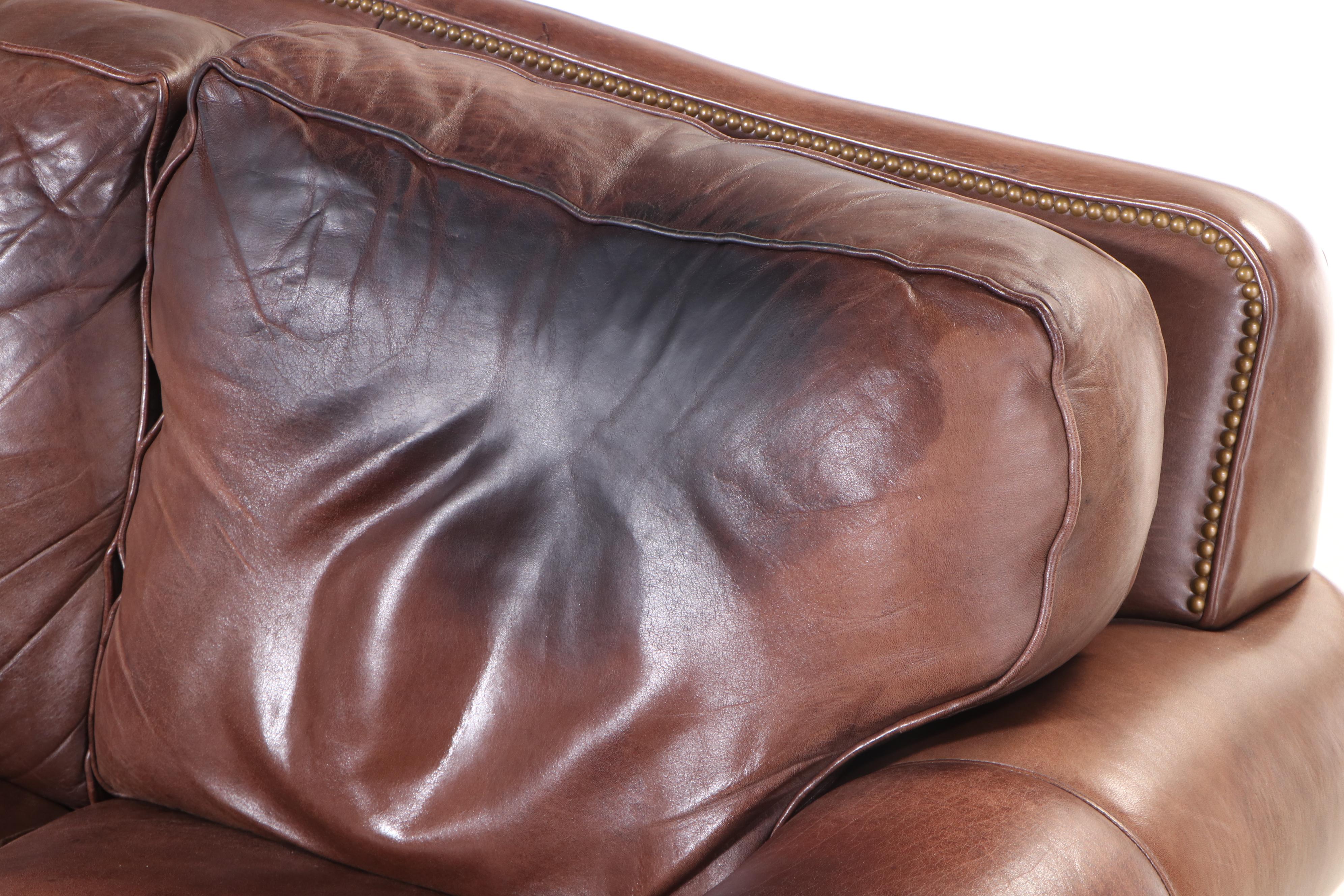 Hancock & Moore Brown Leather Roll-Arm Sofa with Nailhead Trim