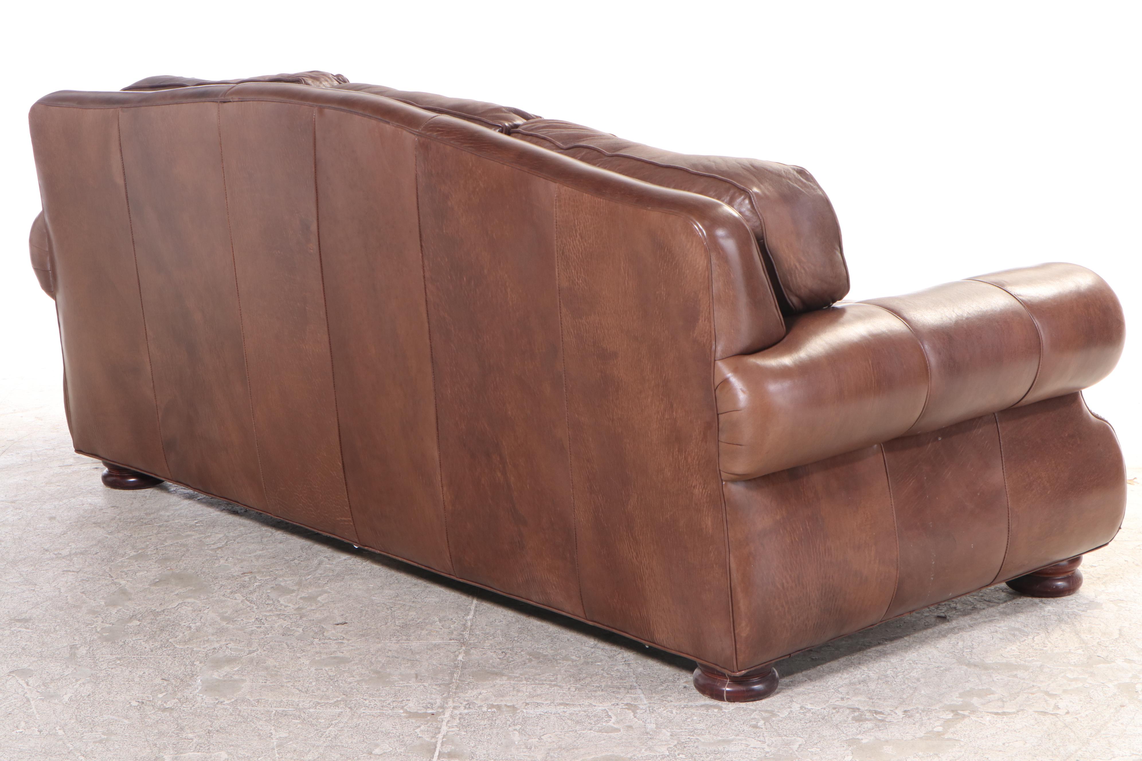 Hancock & Moore Brown Leather Roll-Arm Sofa with Nailhead Trim