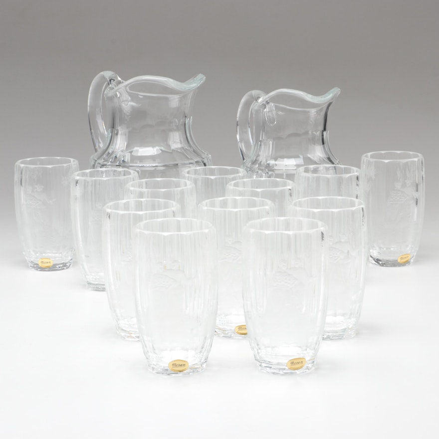 Moser "Maria Theresa" Cut and Engraved Czech Crystal Tumblers and Pitchers