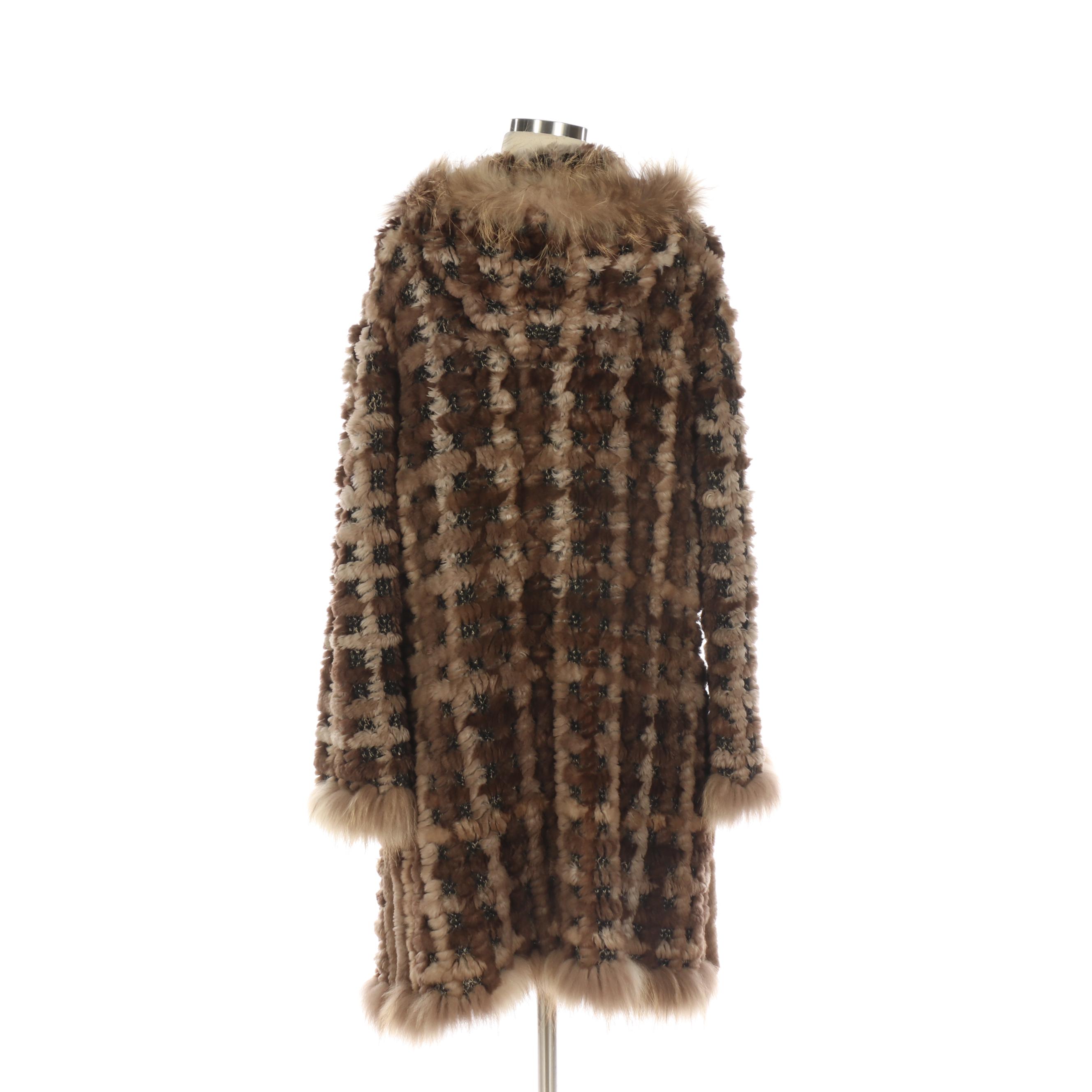 Byte Giuliana Teso Sheared Beaver Fur Knit Coat with Finn Raccoon Fur Trim